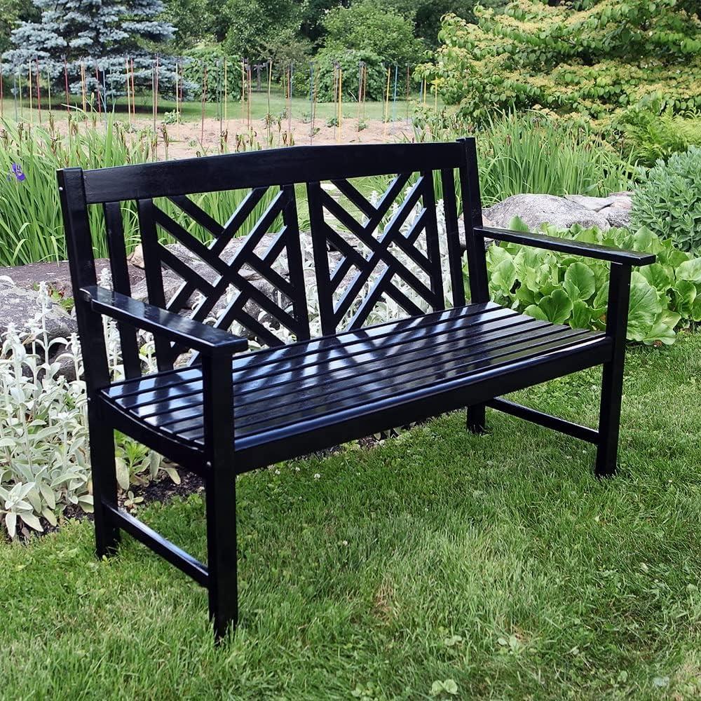 Black Eucalyptus Wood Fretwork Garden Bench, 4 ft