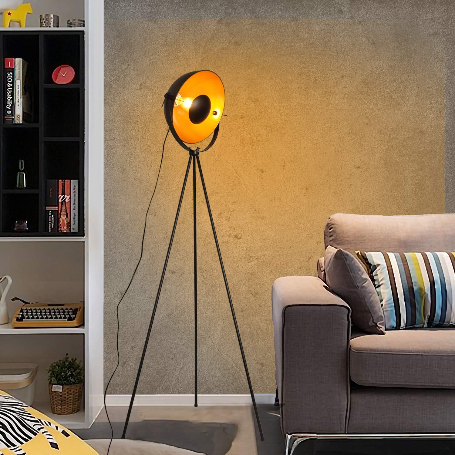 Modern Industrial Vintage Tripod Floor Table Lamp - Metal Wooden Nautical Cinema Standing Searchlight - Reading Light for Living Room Movie Theatre Decoration Adjustable Height (excluding Bulb)