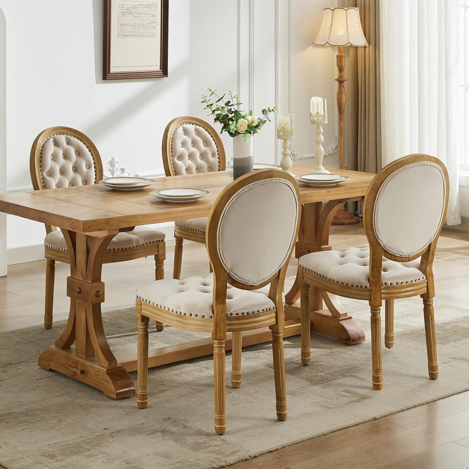 One Allium Way® French Style Vintage Solid Wood Upholstered Dining Chair (Set of 4)