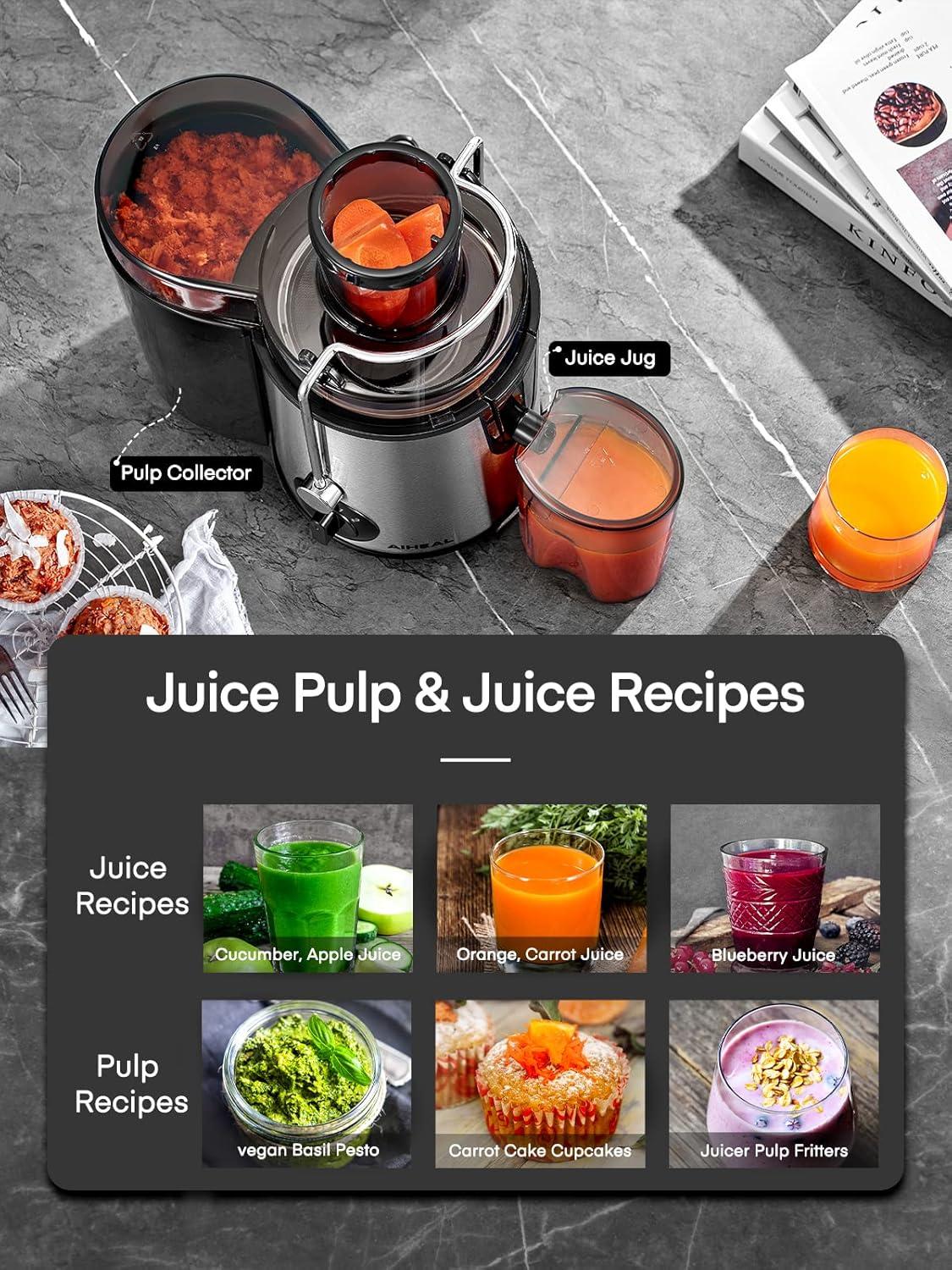 Aiheal Juicer Machines Upgraded 400W Motor,Cleaning Brush and Recipe Included with 3 Speed Control
