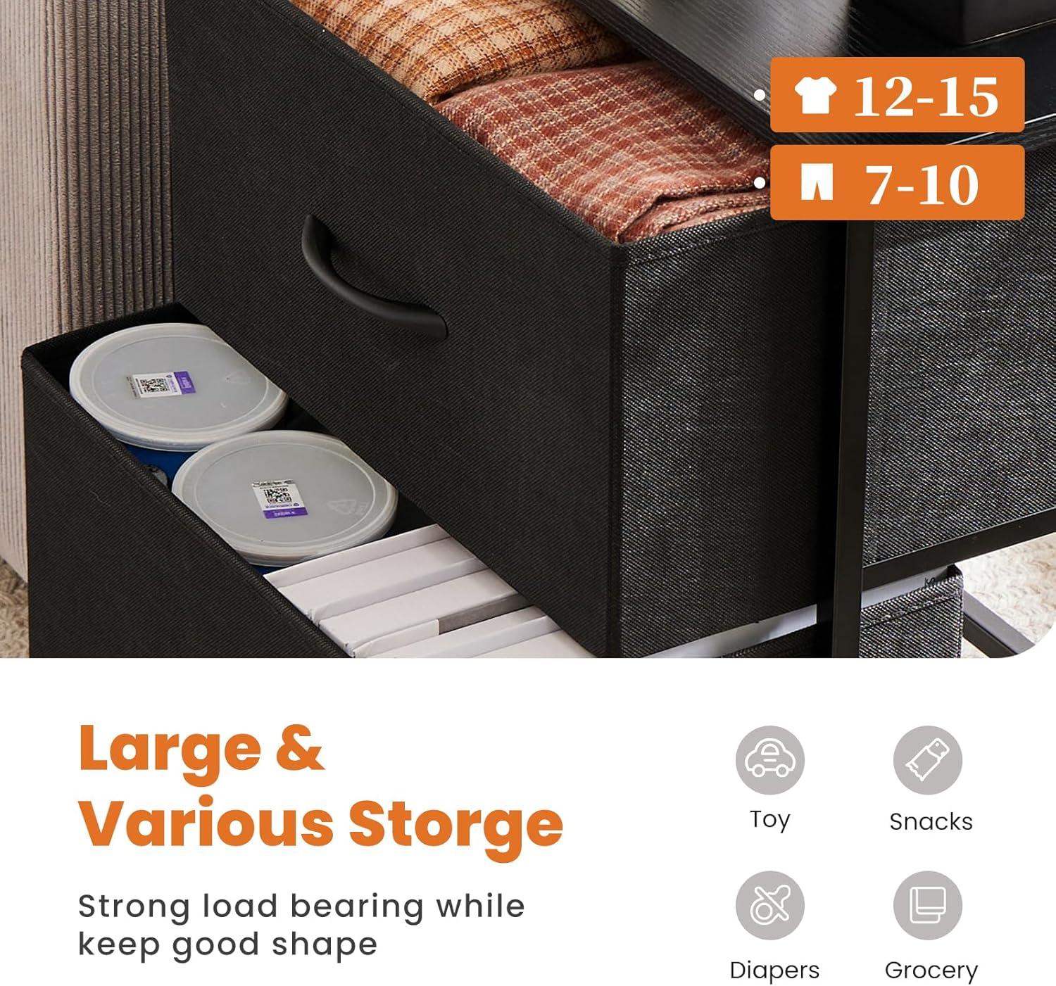 CONCETTA Cómoda de Tela 2, Mesita de Noche Ajustable de 20 Pulgadas con Cajones para Dormitorio, Entrada, Armario, Negro