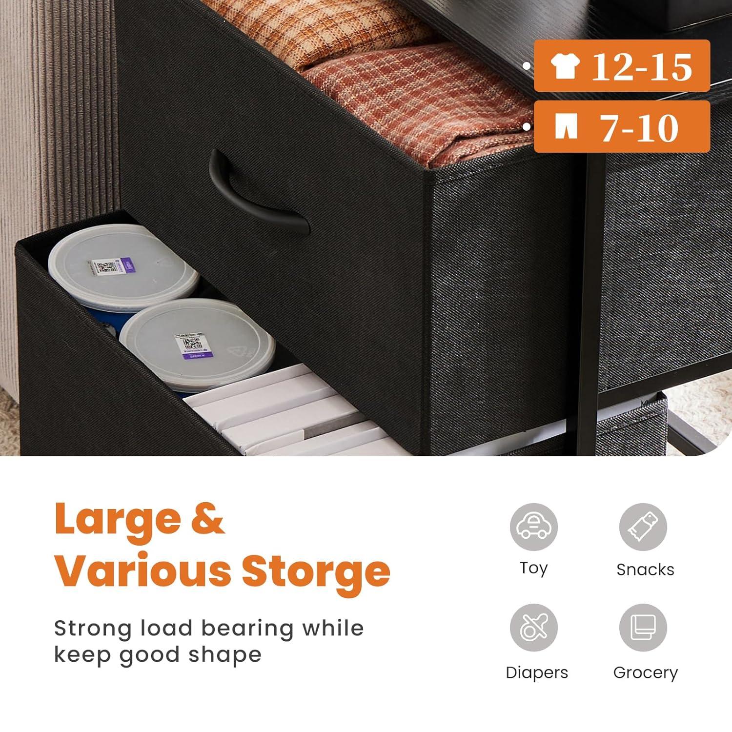 CONCETTA Cómoda de Tela 2, Mesita de Noche Ajustable de 20 Pulgadas con Cajones para Dormitorio, Entrada, Armario, Negro