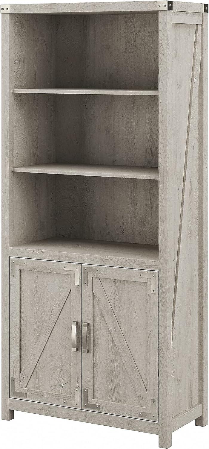 Cottage White 72-Inch Tall Bookcase with Adjustable Shelves and Doors