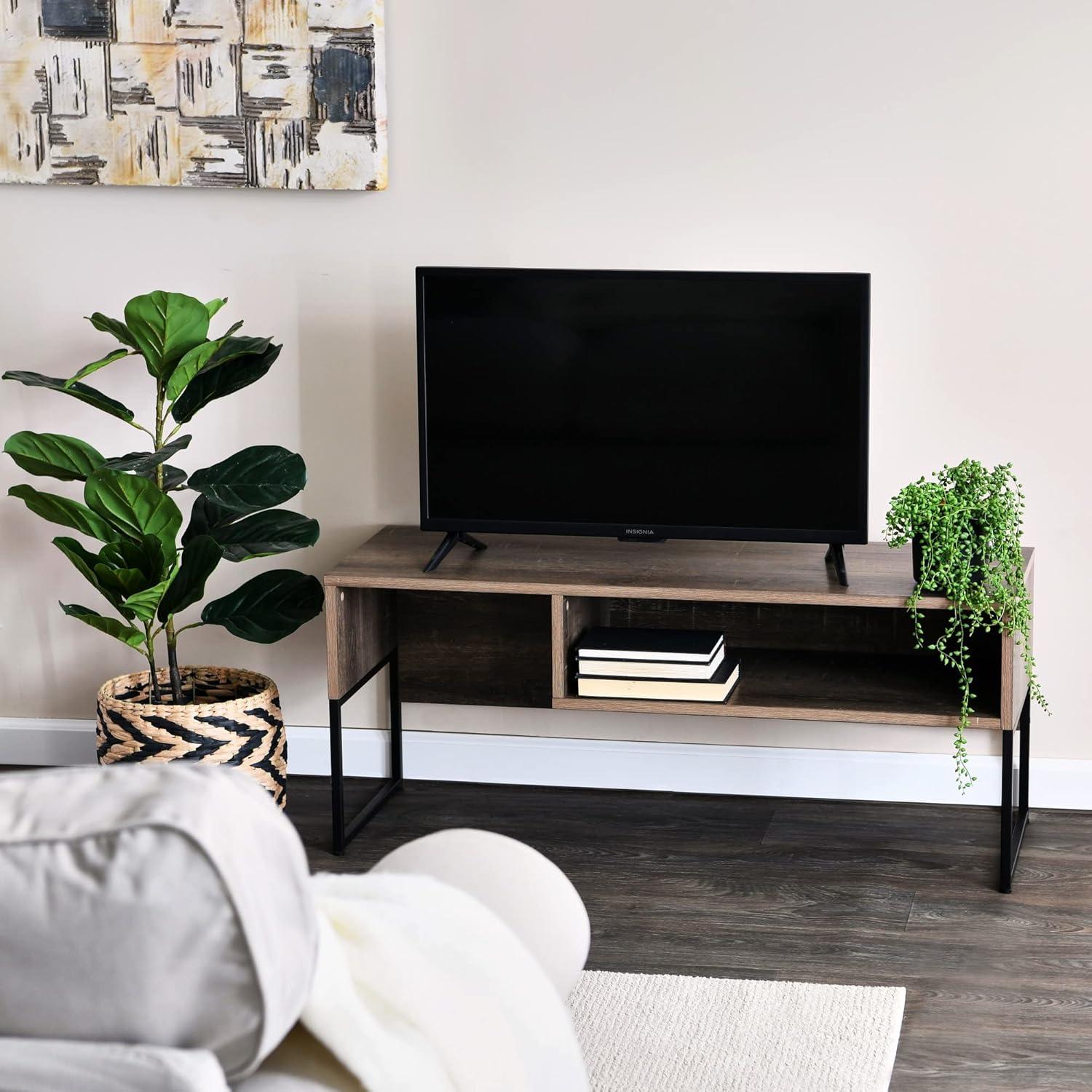 Household Essentials Wrap TV Stand with Storage Compartment Ashwood Rustic Wood Grain and Black Metal