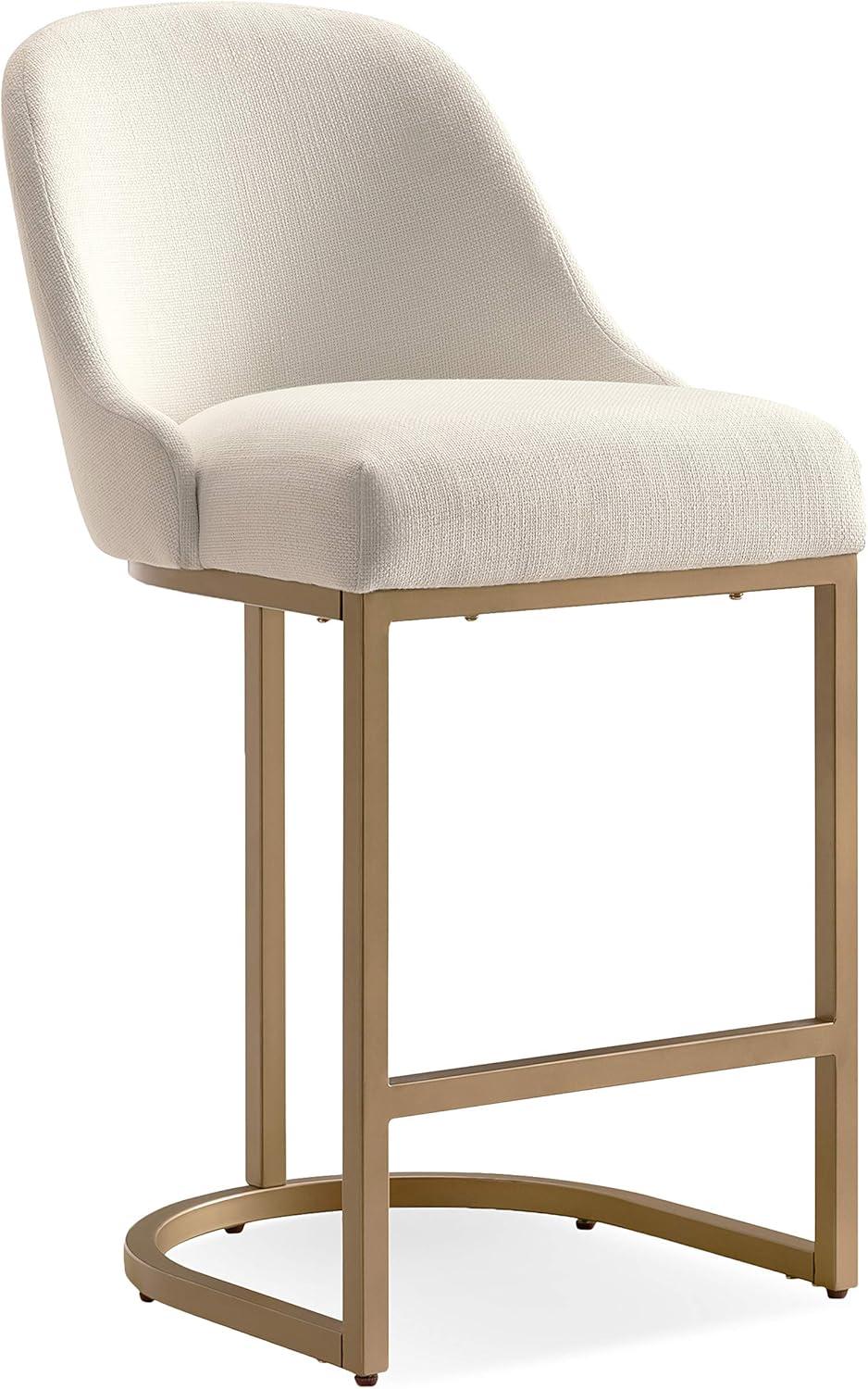 Leick Home 10132GD/WT Barrel back Counter Stool Set of 2 in White Linen Seat and Gold Metal Base