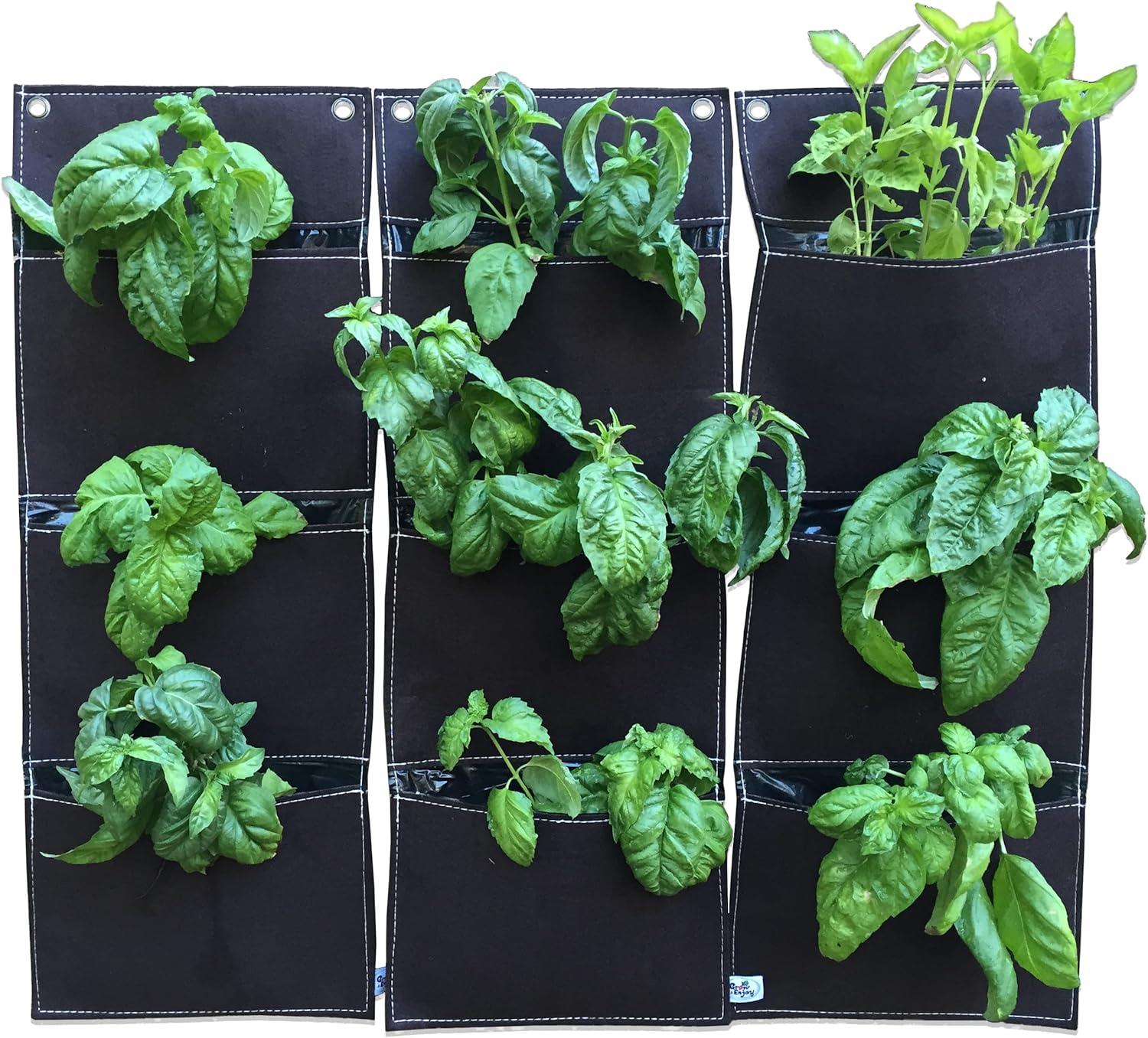 Viagrow Garden Vertical Planter Multi Pocket Wall Mount Living Growing Bag Felt Indoor/Outdoor Herb Pot, 9-Pocket (3x3)
