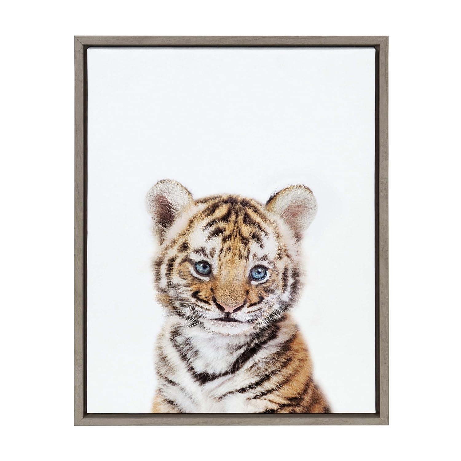 18" x 24" Sylvie Baby Tiger Framed Canvas by Amy Peterson Gray - Kate & Laurel All Things Decor: Modern Style, Plastic Frame