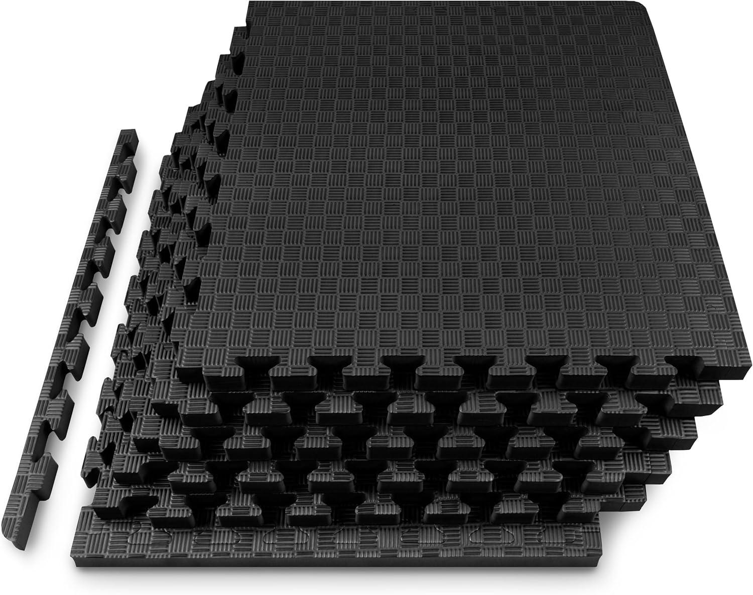 ProsourceFit Checkered Puzzle Exercise Mat 1-in, Black, 24 Sq Ft - 6 Tiles