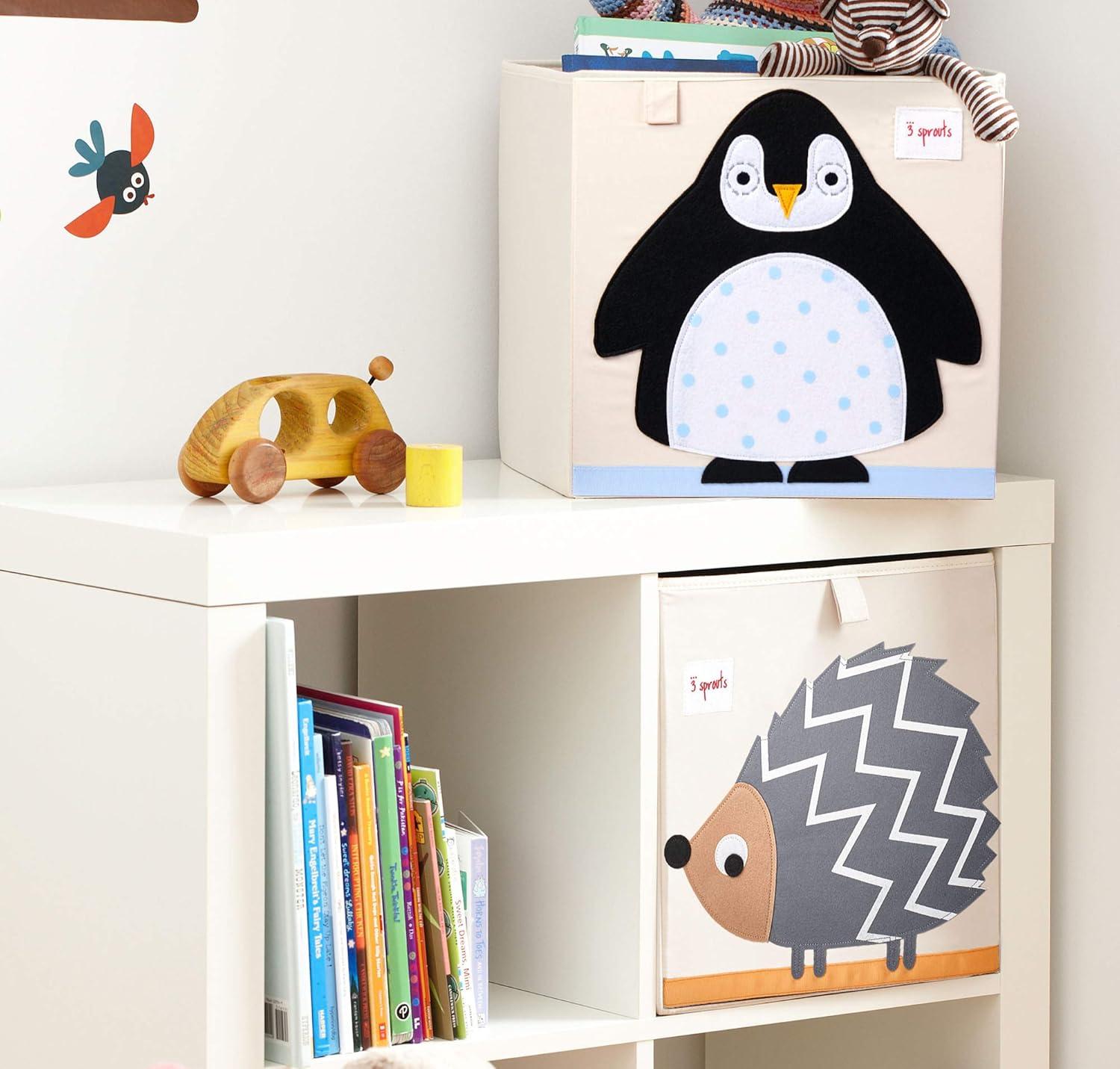 3 Sprouts Children's Foldable Fabric Storage Cube Soft Toy Bin, Arctic Penguin