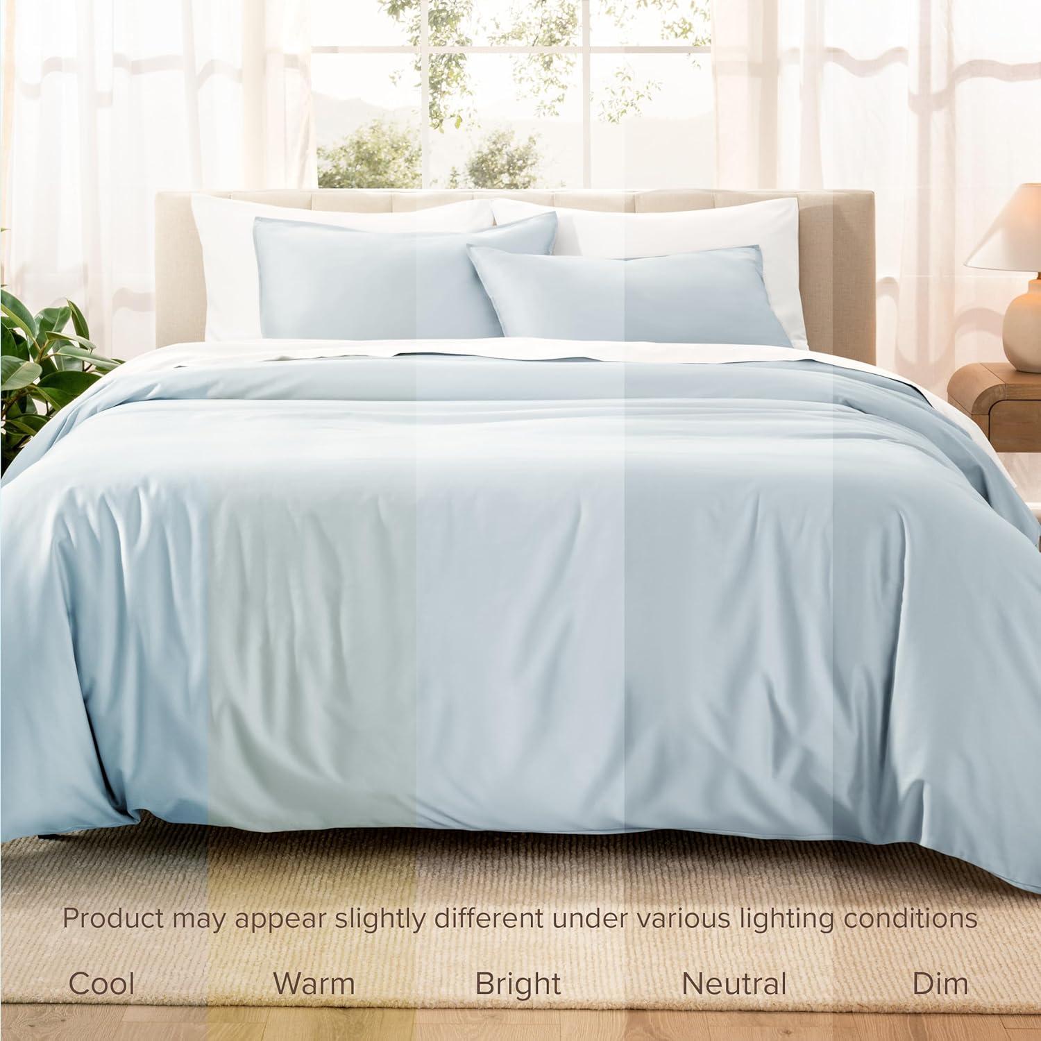 400 Thread Count Organic Cotton Sateen Twin/Twin XL Duvet Cover and Sham Set Winter Blue by Bare Home