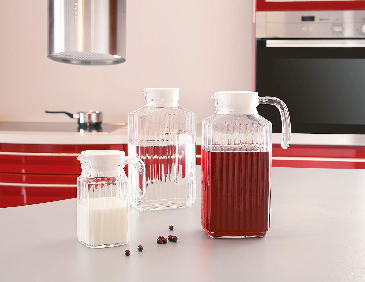 Luminarc Quadro 2-Liter Glass Pitcher with Lid, 67.5 Ounce, Clear/White