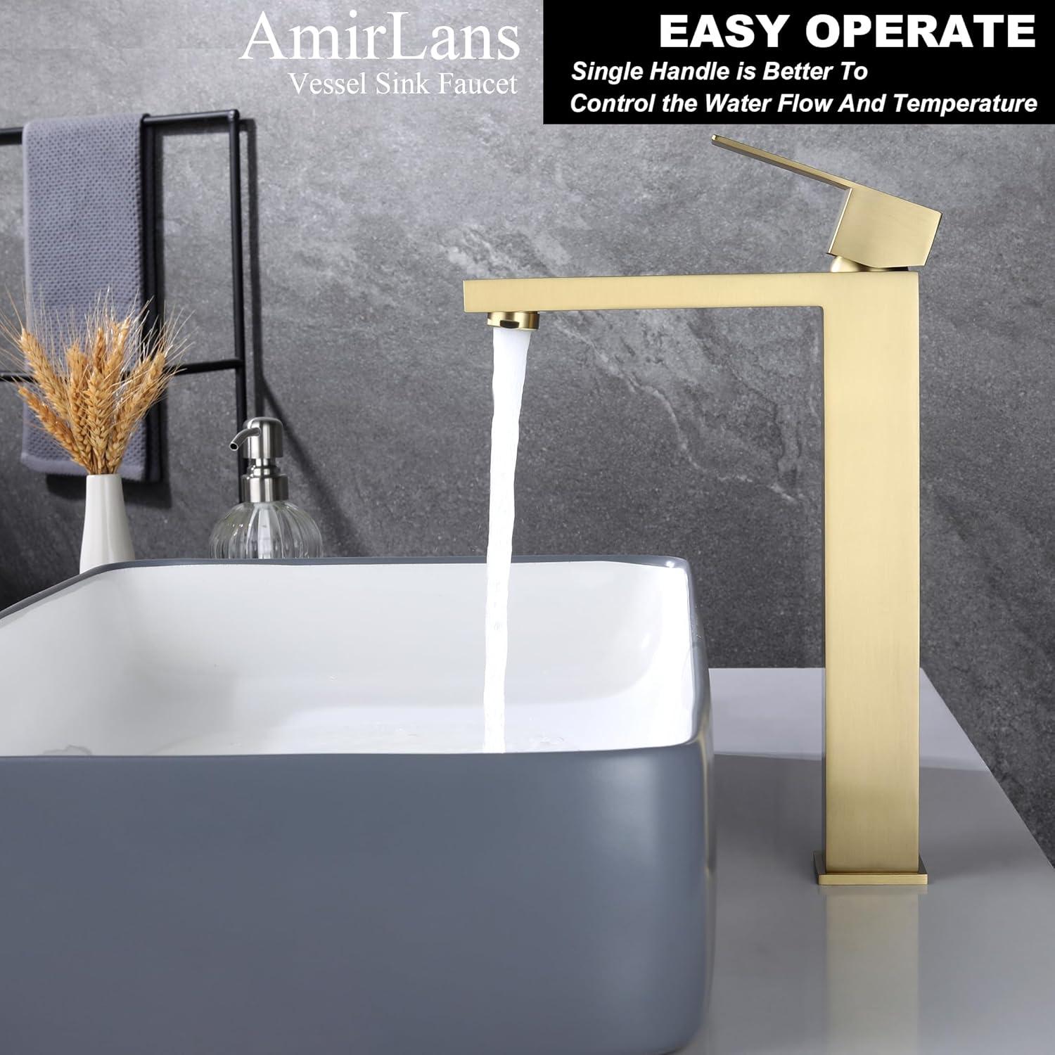 Brushed Gold Tall Stainless Steel Vessel Sink Faucet