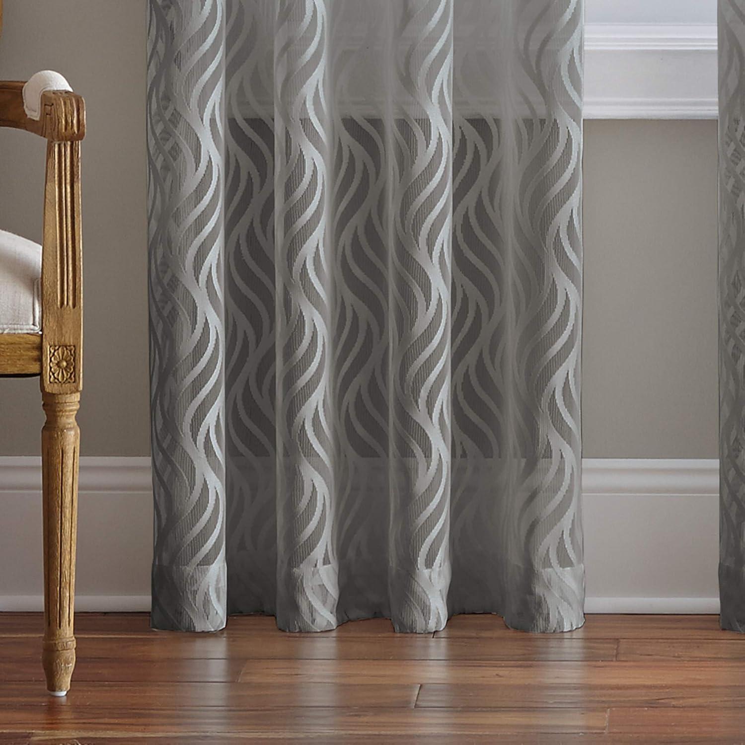 CHF Lyric 84" Rod Pocket Sheer Curtain Panel, Knit Flame Ogee , Gray, Adult