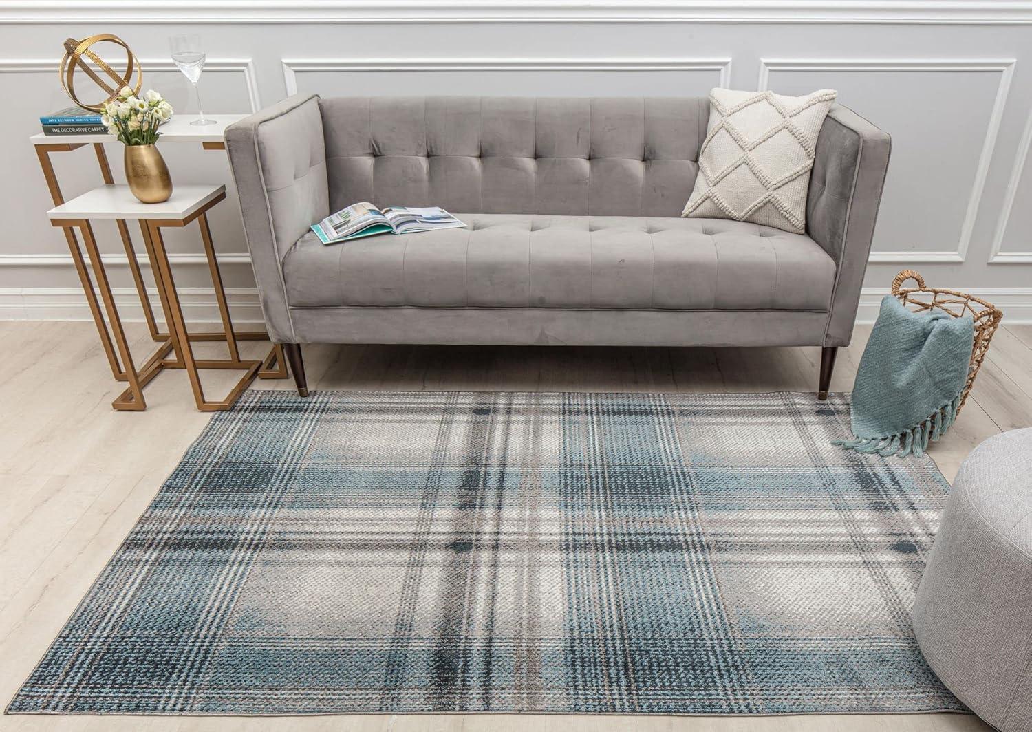 Rugs America Jaelyn JD50A Baltic Rapids Plaid Contemporary Blue Area Rug for Dining Room Rug Neutral Rug Living Room Rug Kitchen, 8'0"X10'0"