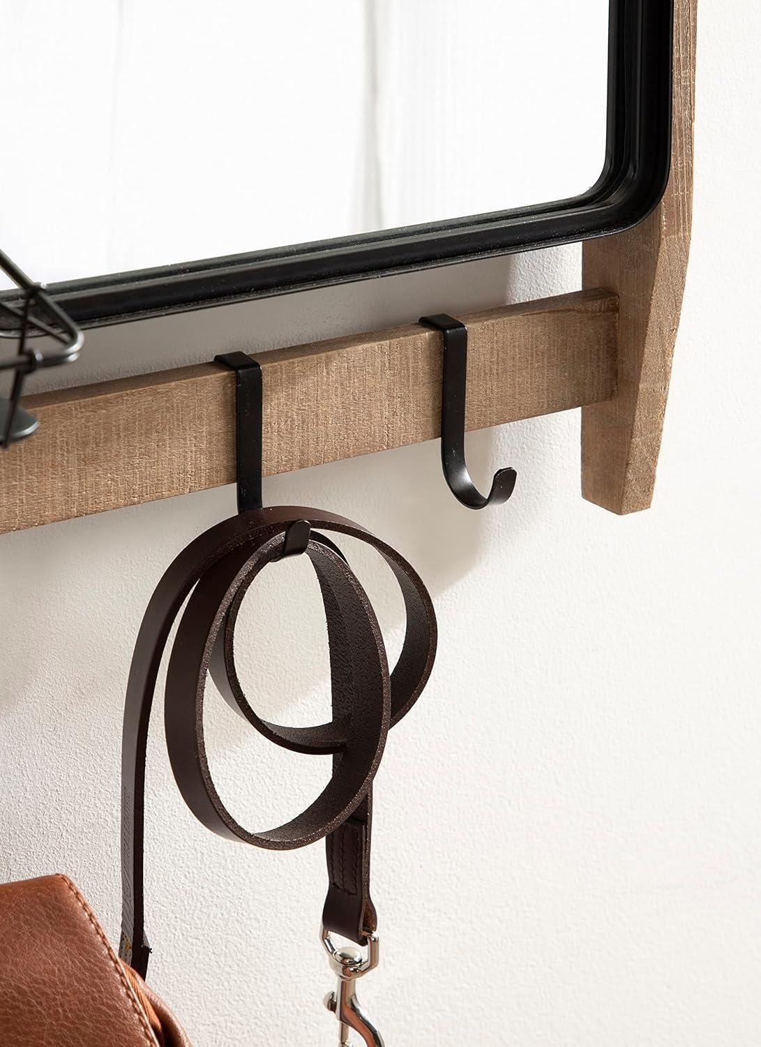 Rustic Brown Wall Organizer with Mirror and Hooks