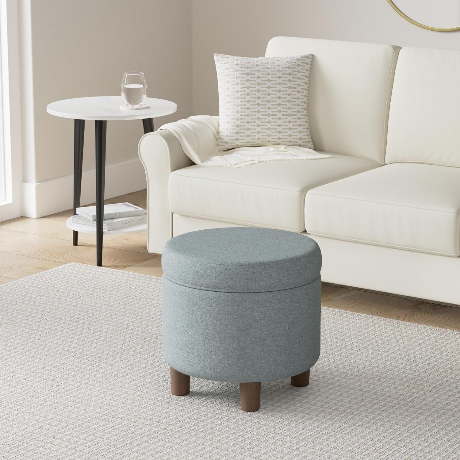 HomePop Round Storage Ottoman Teal Tweed