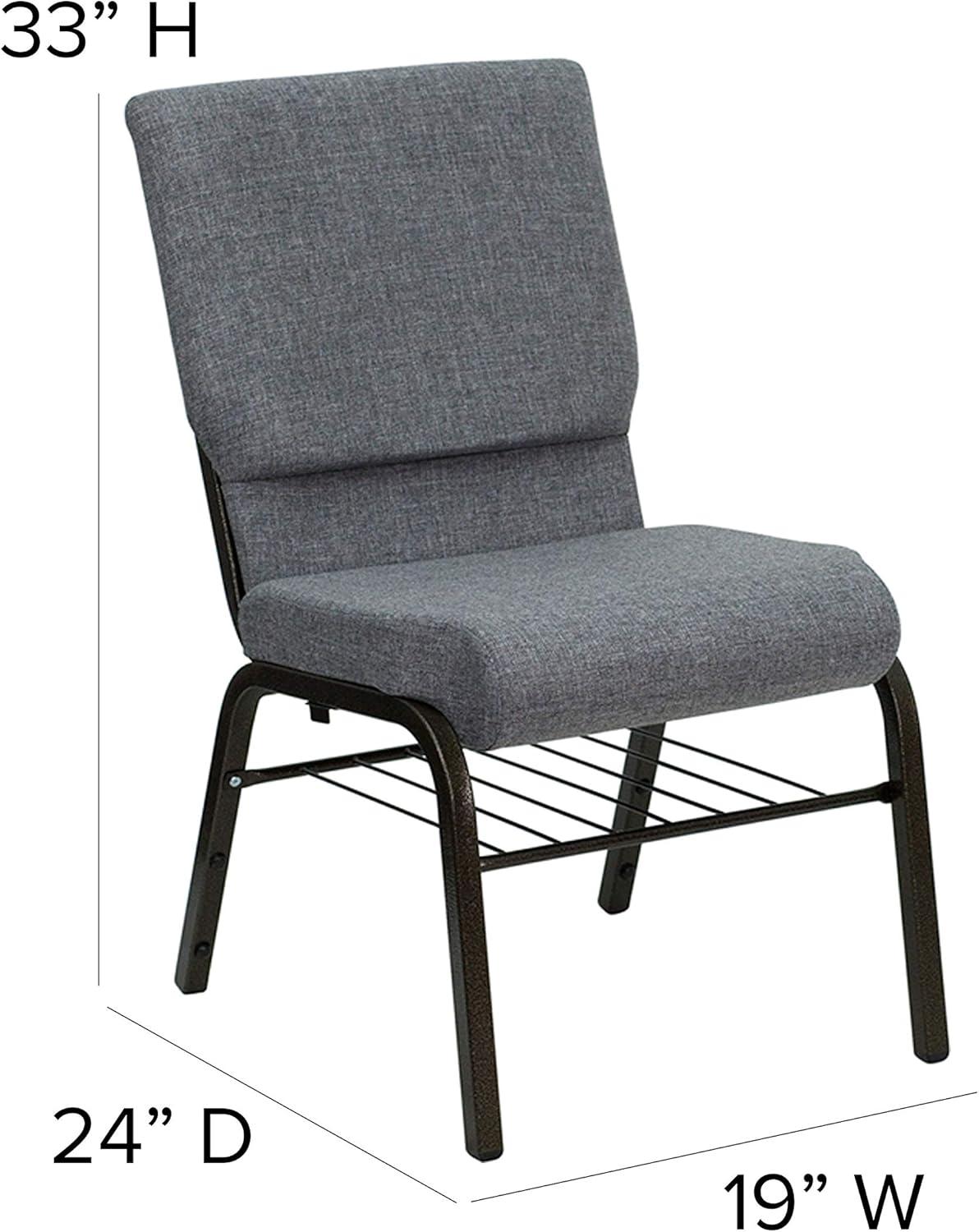 Flash Furniture HERCULES Series 18.5''W Church Chair in Gray Fabric with Book Rack - Gold Vein Frame