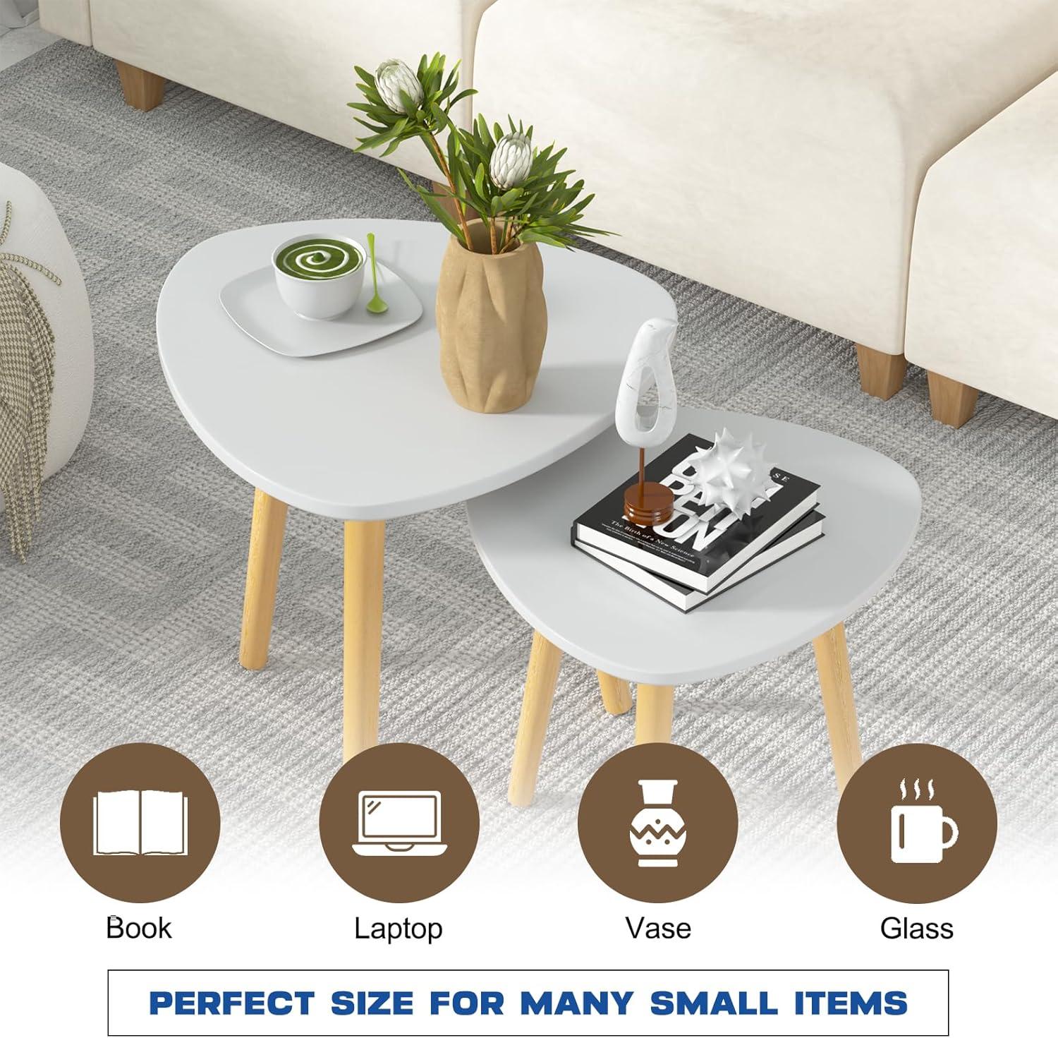 Set of 2 End Table Sofa Side Table Living Room White