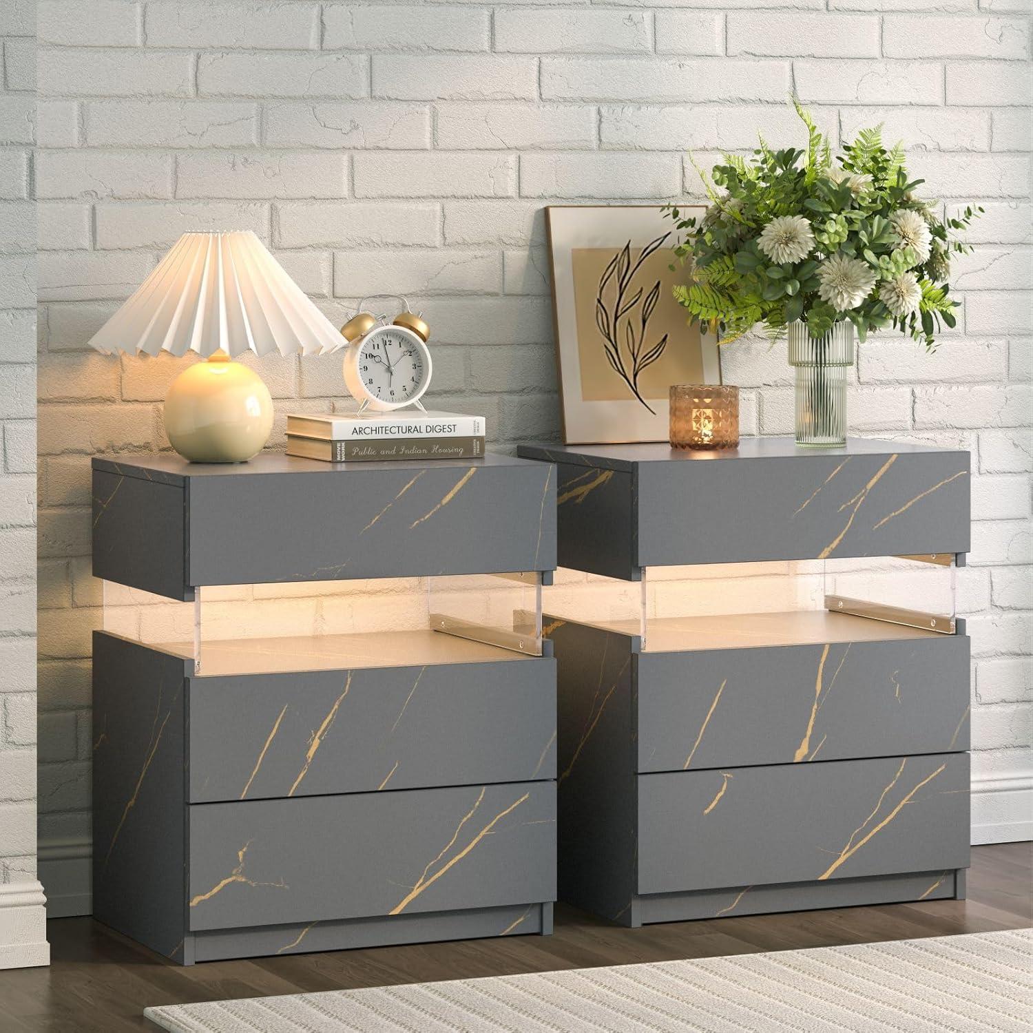 Ivy Bronx Nightstands set of 2 LED Night Stand (Set of 2)