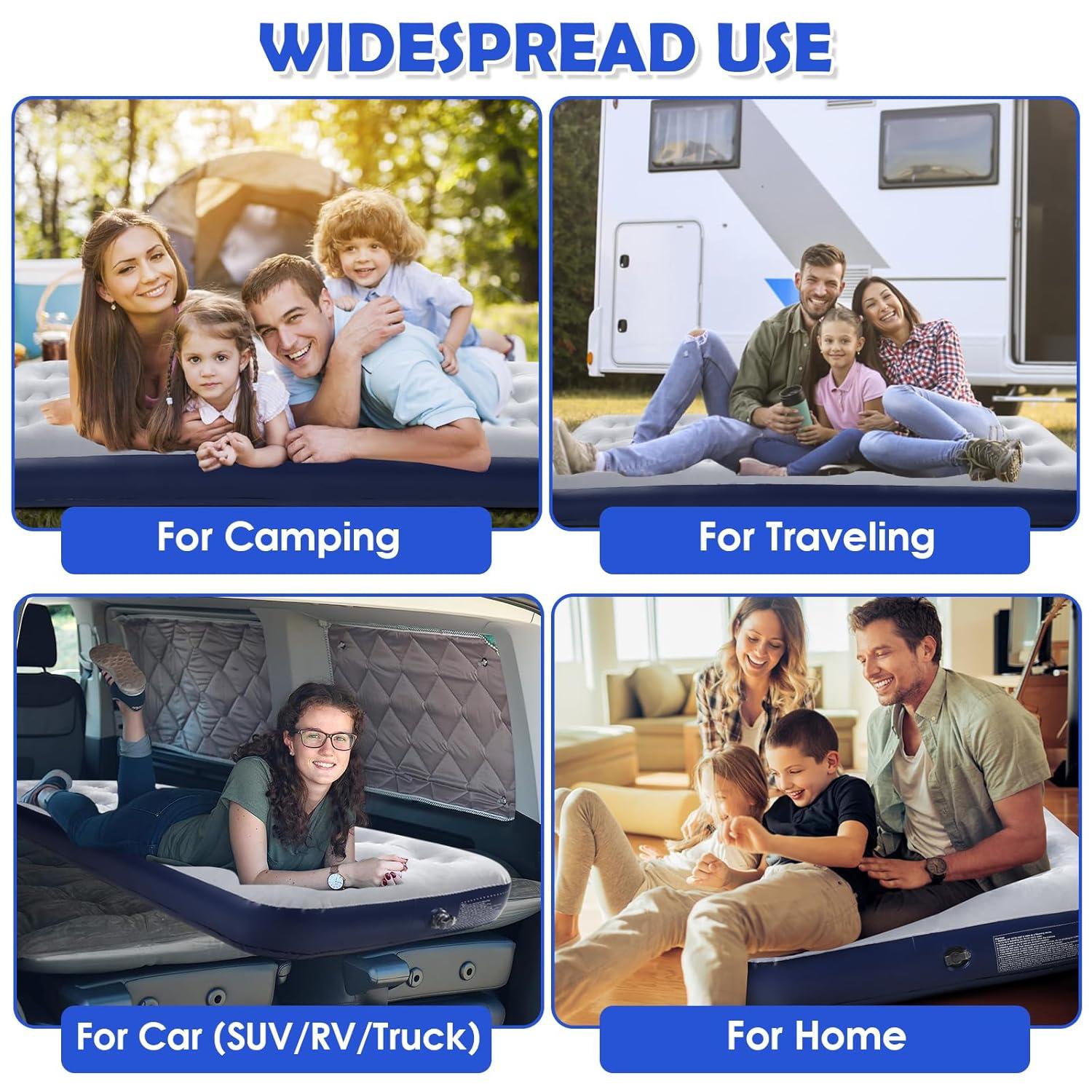 Camping Air Mattress Inflatable Air Bed Flocked Surface Travel Bed Sleeping Pad Air Bed for Outdoor Camping Tent Guest Travelling