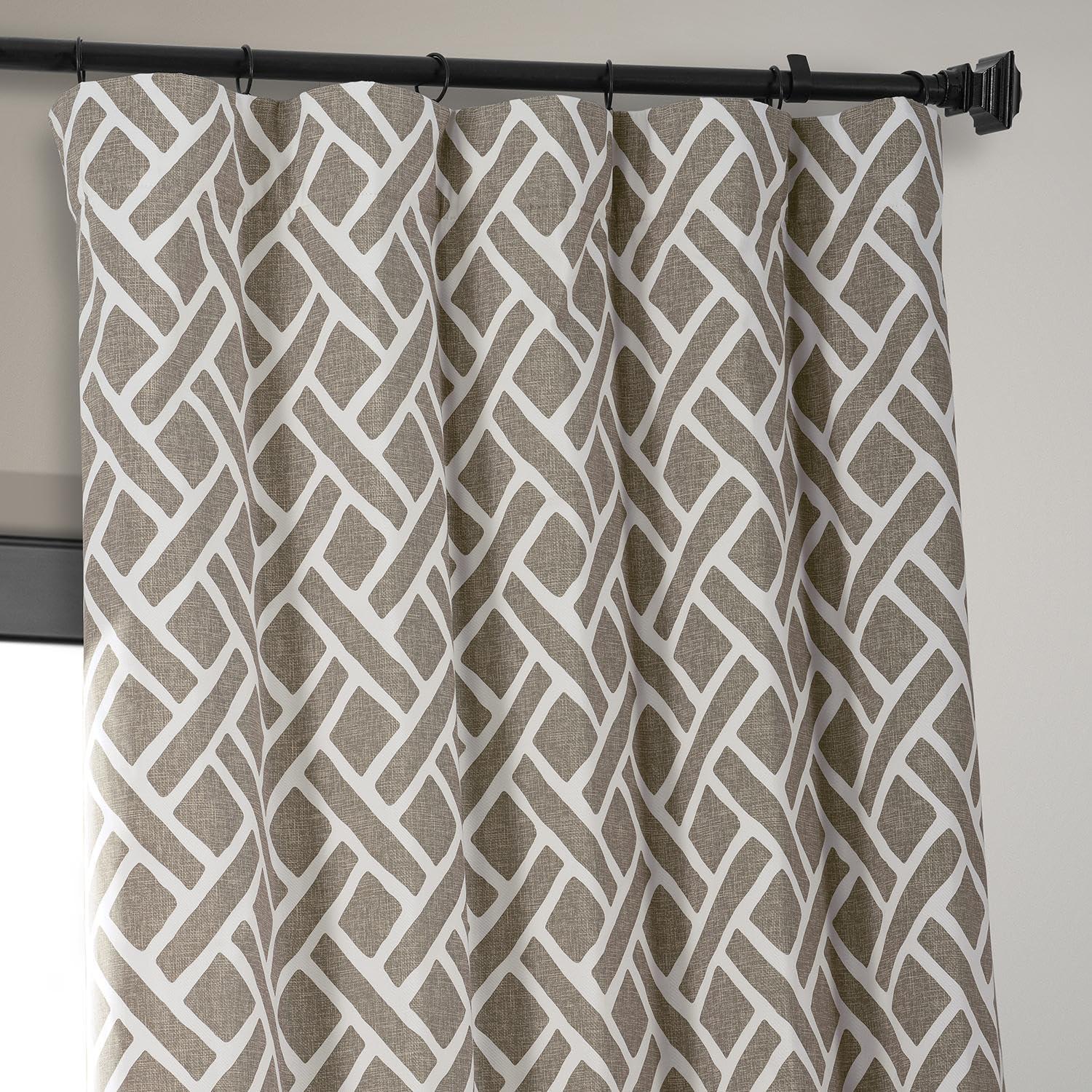 Taupe Geometric Cotton Light-Filtering Window Panel, 50" x 108"