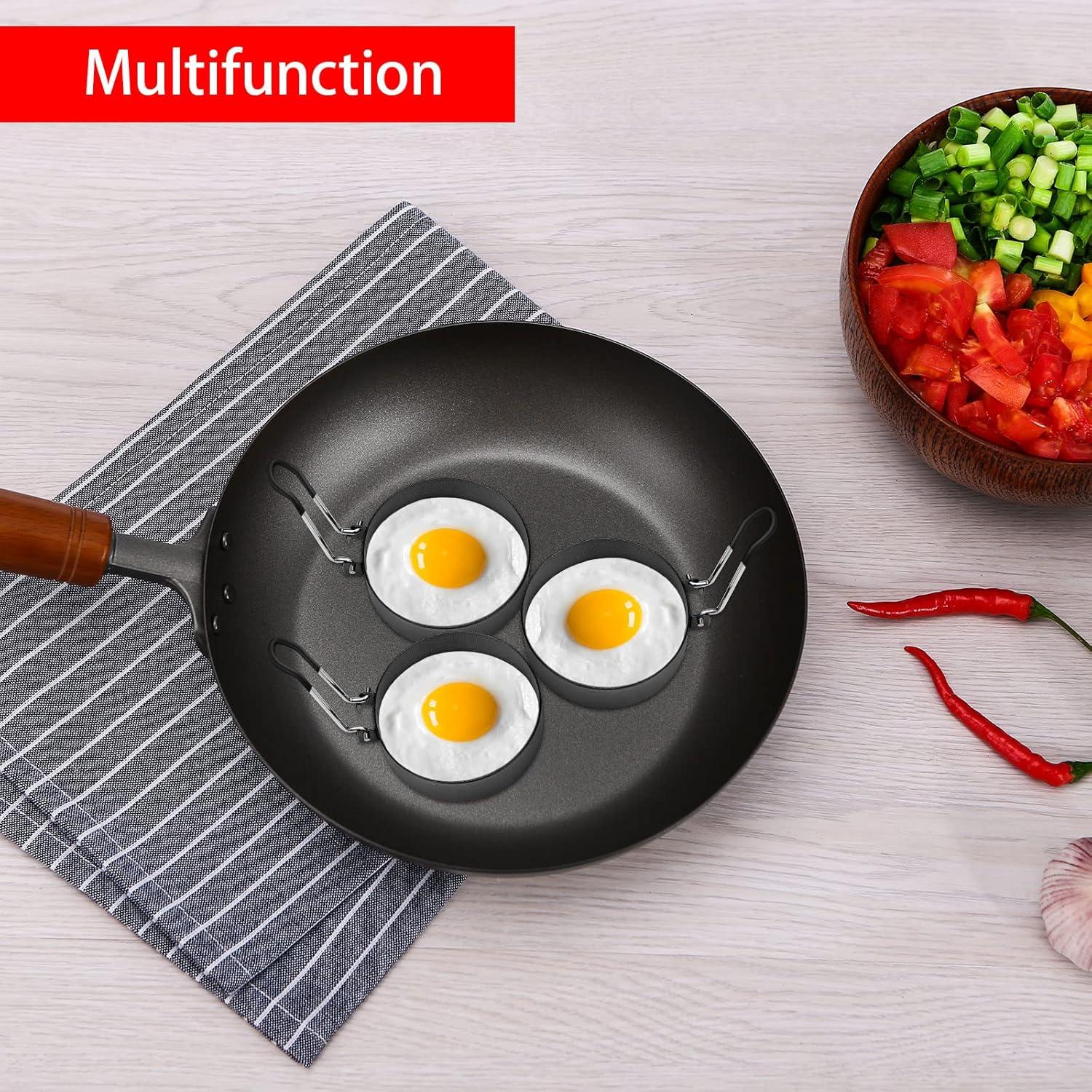 Eggs Rings 4 Pack Stainless Steel Egg Cooking Rings Pancake Mold for frying Eggs and Omelet, Black