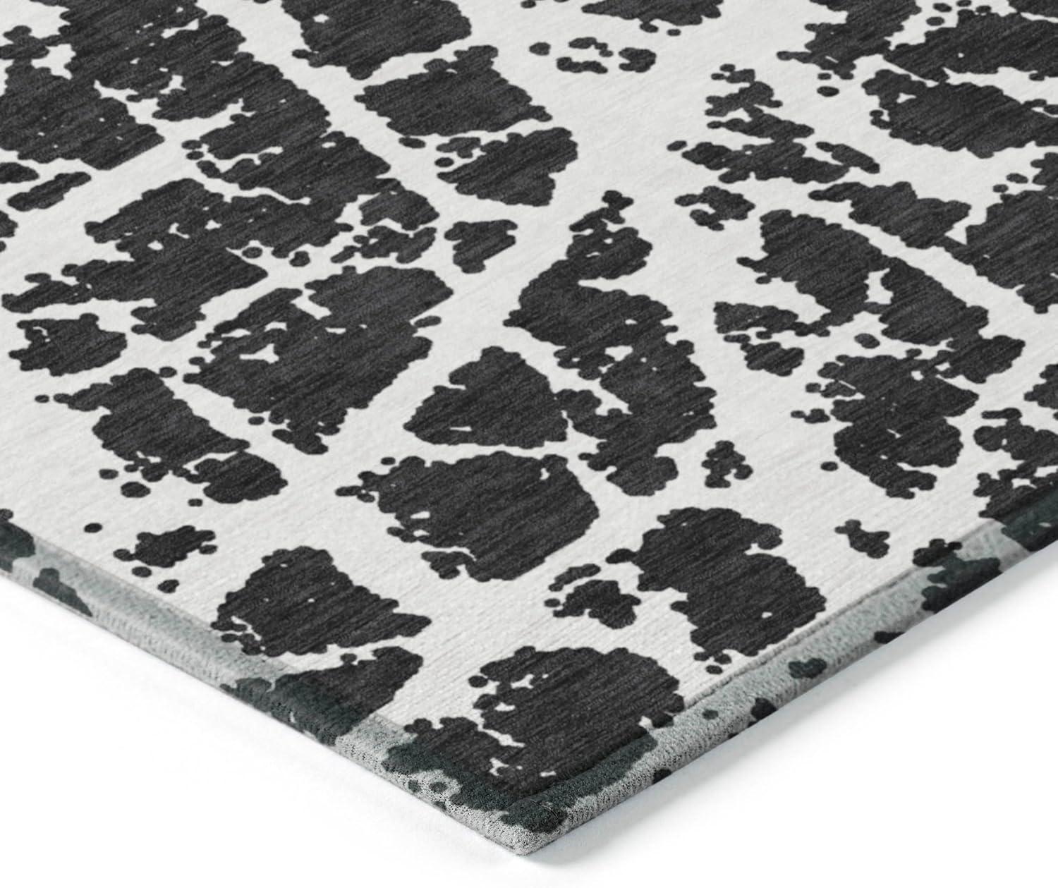 Black and White Synthetic Washable Rectangular Area Rug