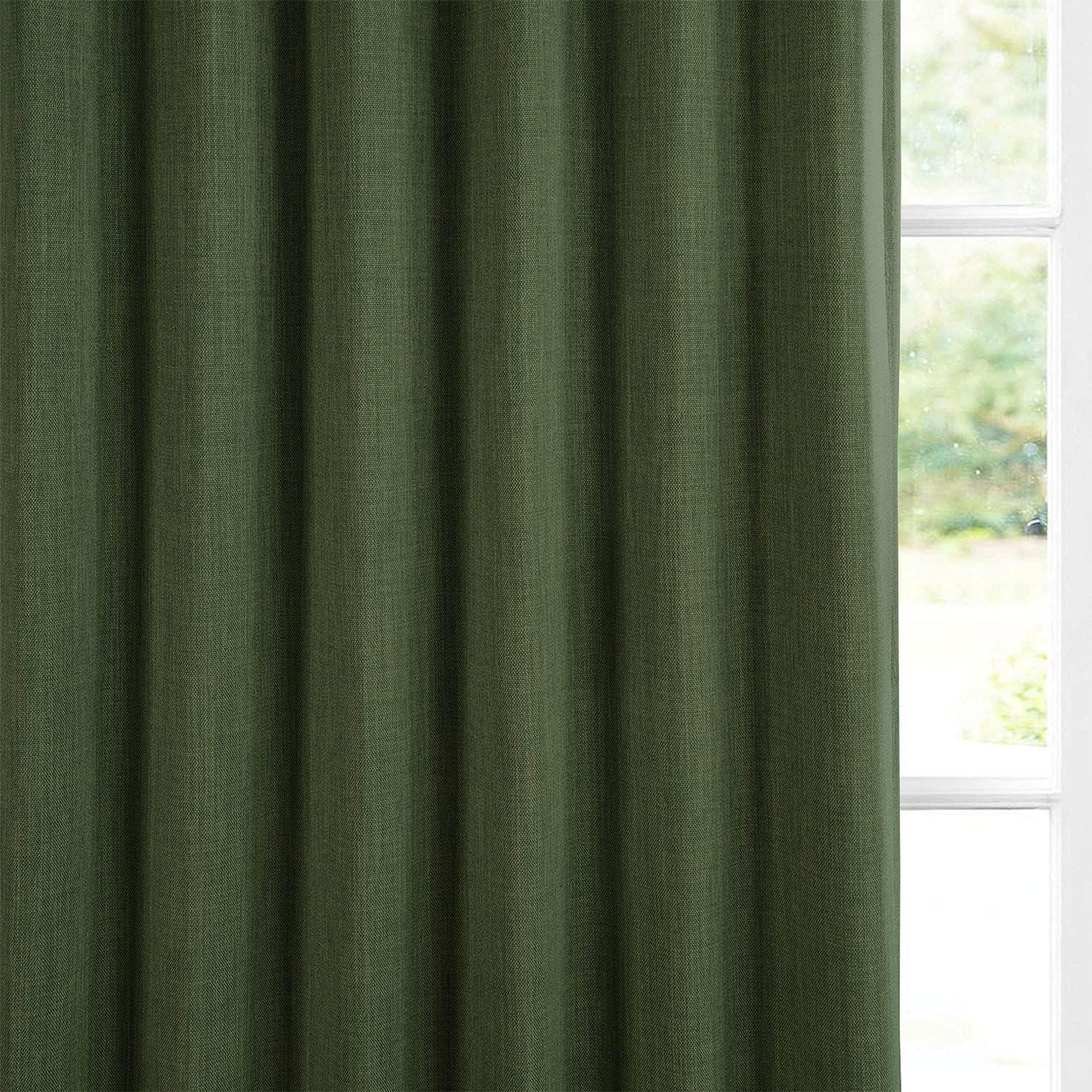 HPD Half Price Drapes Tuscany Green Faux Linen Room Darkening Curtains for Bedroom & Living Room Curtains (1 Panel), Door & Window Curtains 84 inches long, Rod Pocket Curtains, 50W X 84L