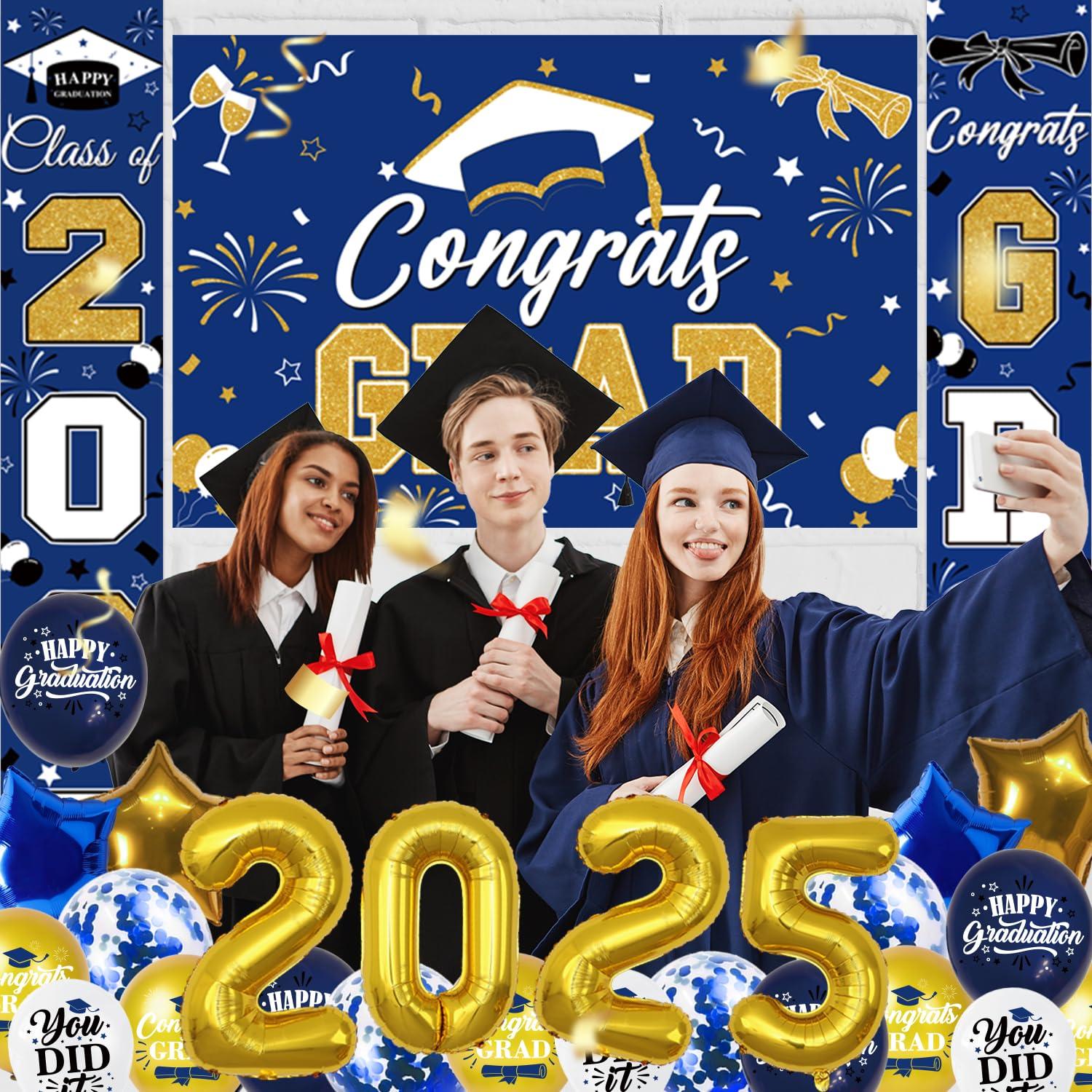 Graduation Decorations 2025, Graduation Decorations Class of 2025, Red Themed 2025 Graduations Party Decorations Include Banner, Backdrop, Balloons Kit, Foil Number 2025 for Grad Party Supplies