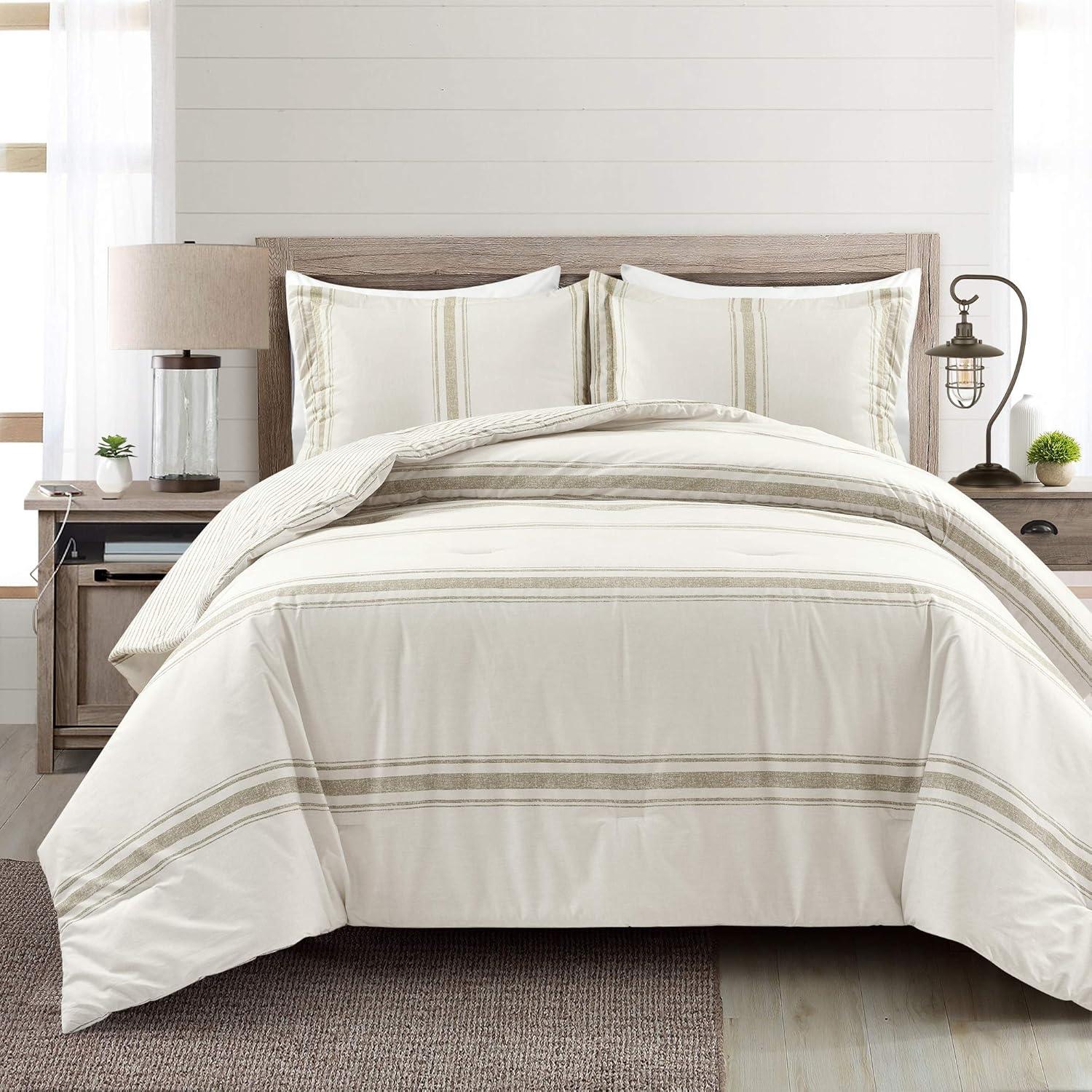 Neutral Full Cotton Reversible Farmhouse Comforter Set