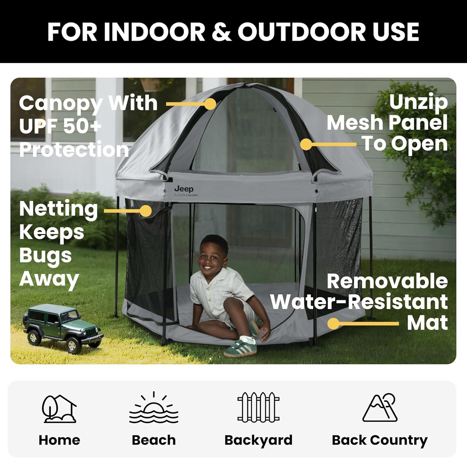 Jeep Hexagon Pop Up Playard with Removable Canopy