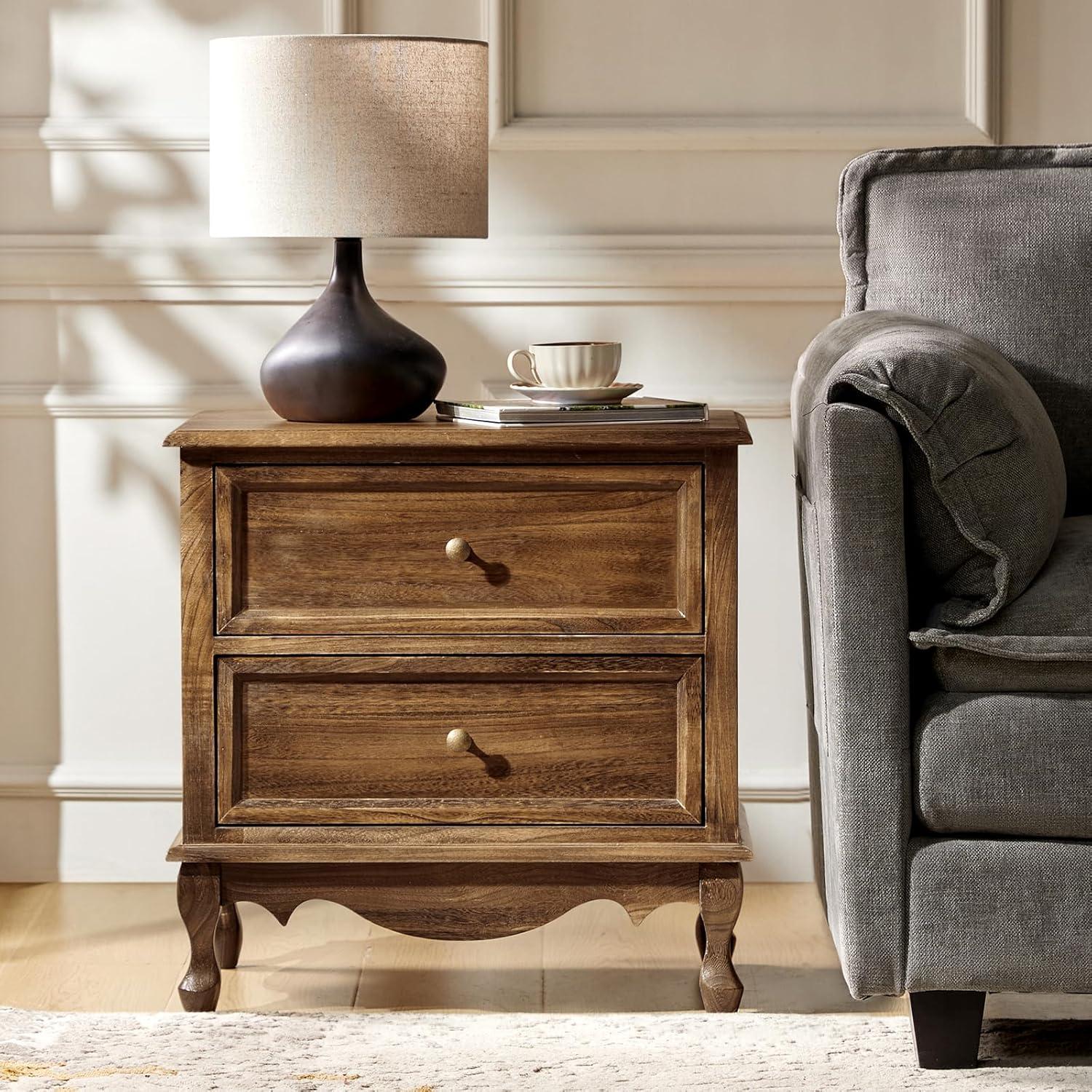 HULALA HOME Pallantium 24'' Tall 2 - Drawer Nightstand with Charging Station Set of 2 by  Walnut