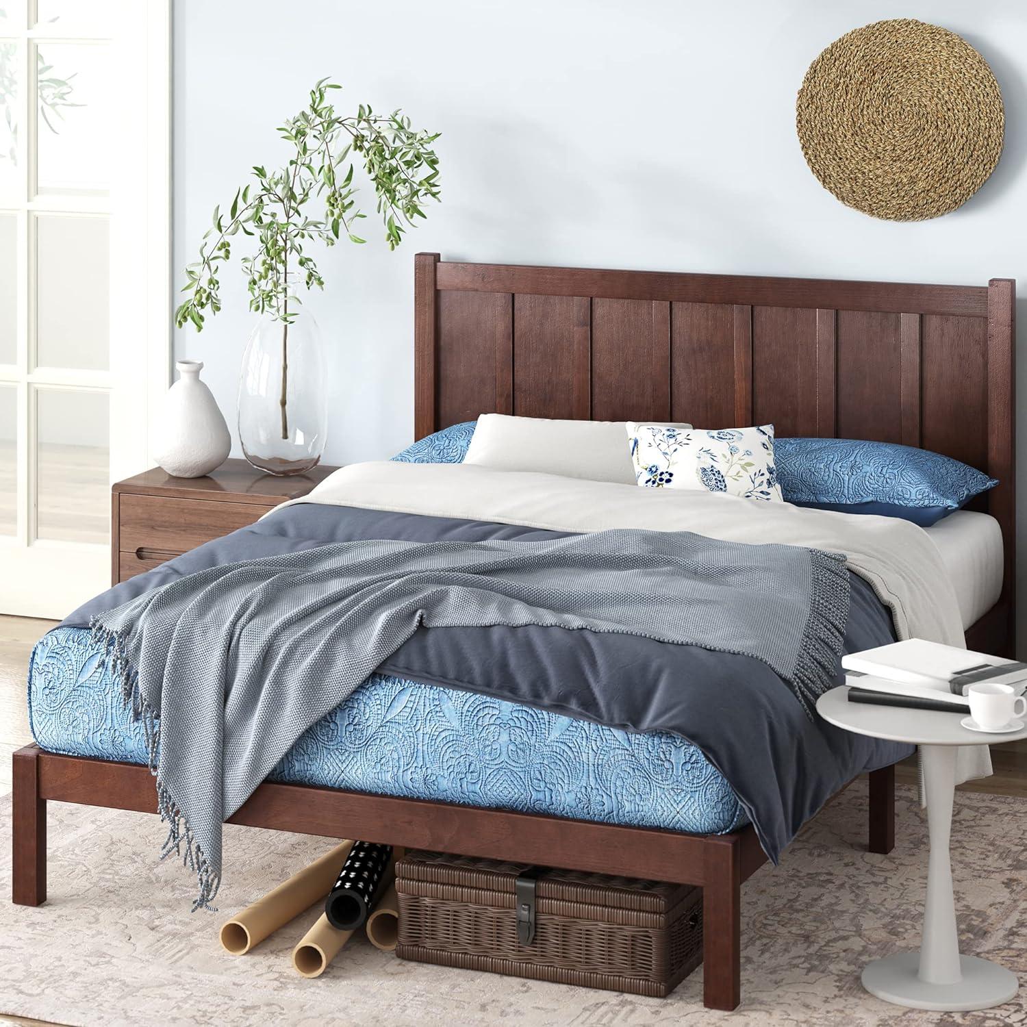 Adrian Queen Pine Wood Platform Bed with Headboard