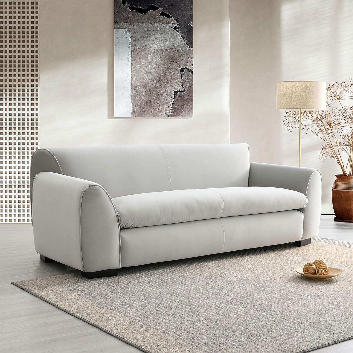 Light Grey Velvet Sofa with Solid Wood Bracket Legs