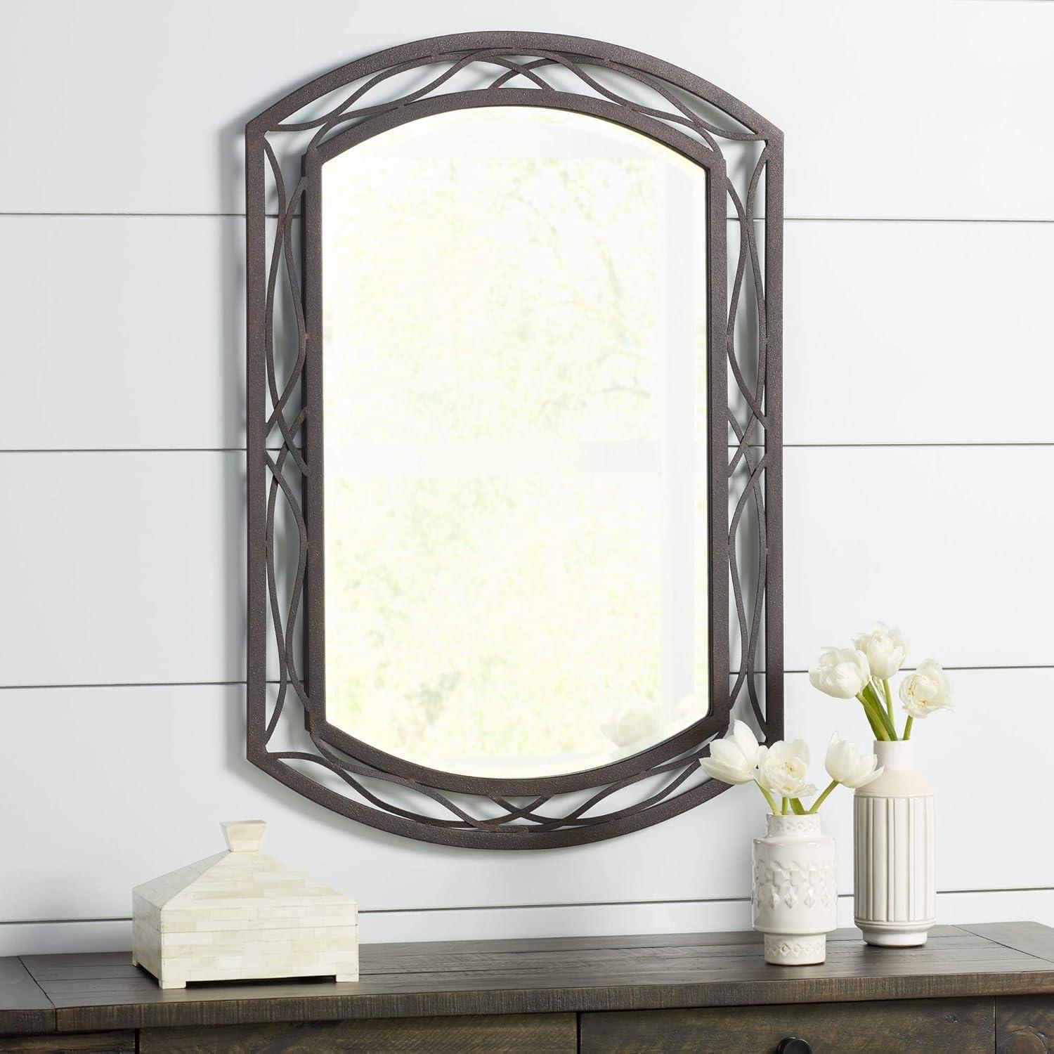 Franklin Iron Works Rectangular Vanity Wall Mirror Vintage Rustic Beveled Bronze Weave Metal Frame 24" Wide for Bathroom Living Room Home Office House