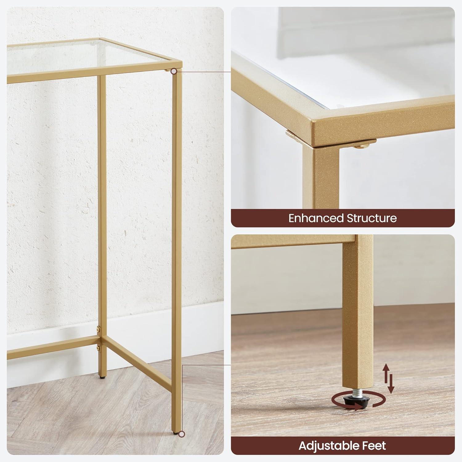 VASAGLE Console Sofa Table, Modern Entryway Table, Tempered Glass Table, Metal Frame 13.8 x 39.4 x 31.5 inches Gold