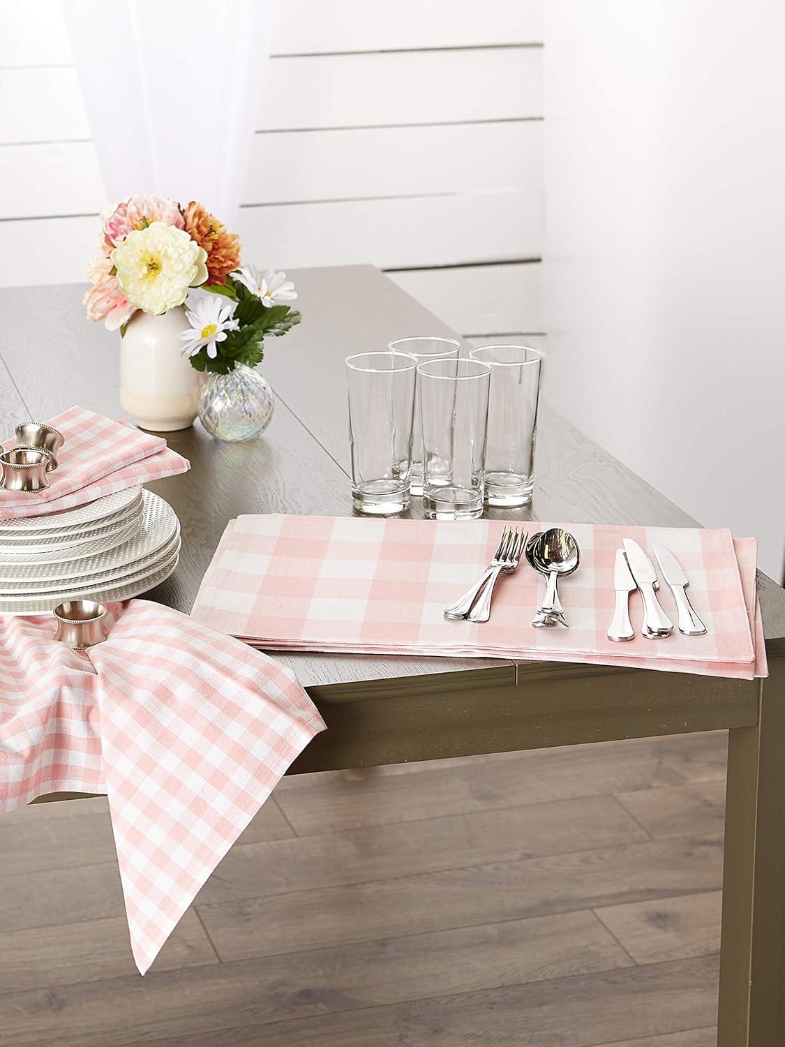 DII Pink & White Reversible Gingham Check Placemat Set, 4 Pieces