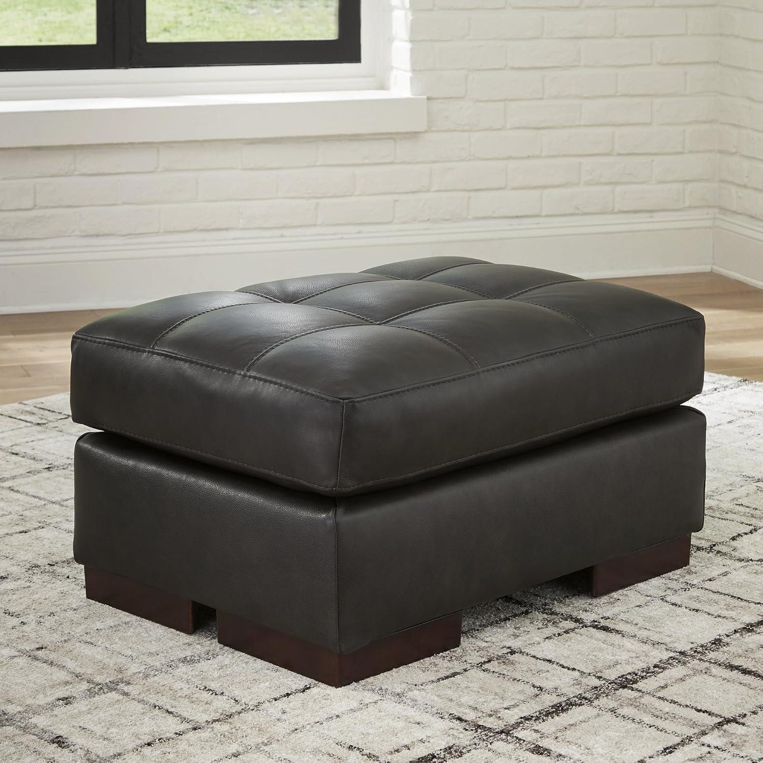 Signature Design by Ashley Contemporary Luigi Leather Ottoman, Black