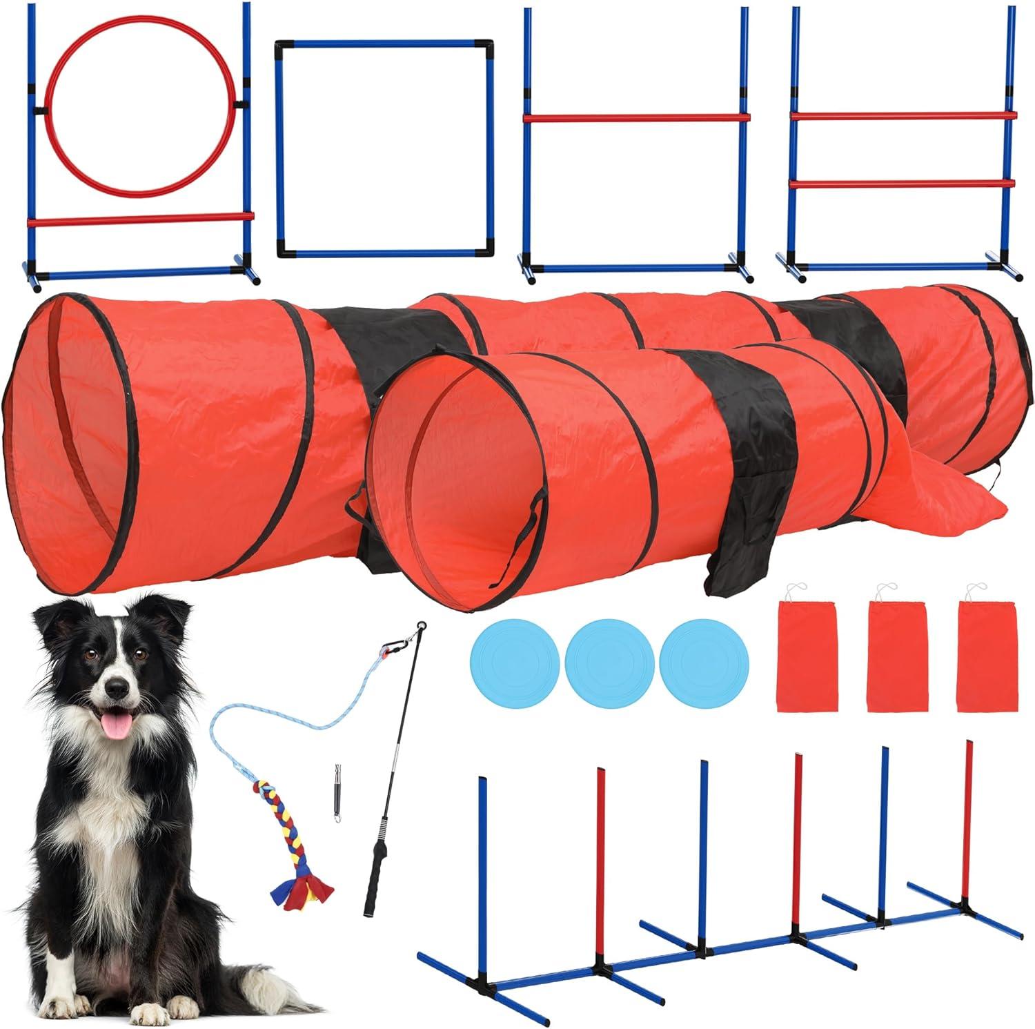 Red and Black Dog Agility Training Set with Tunnels