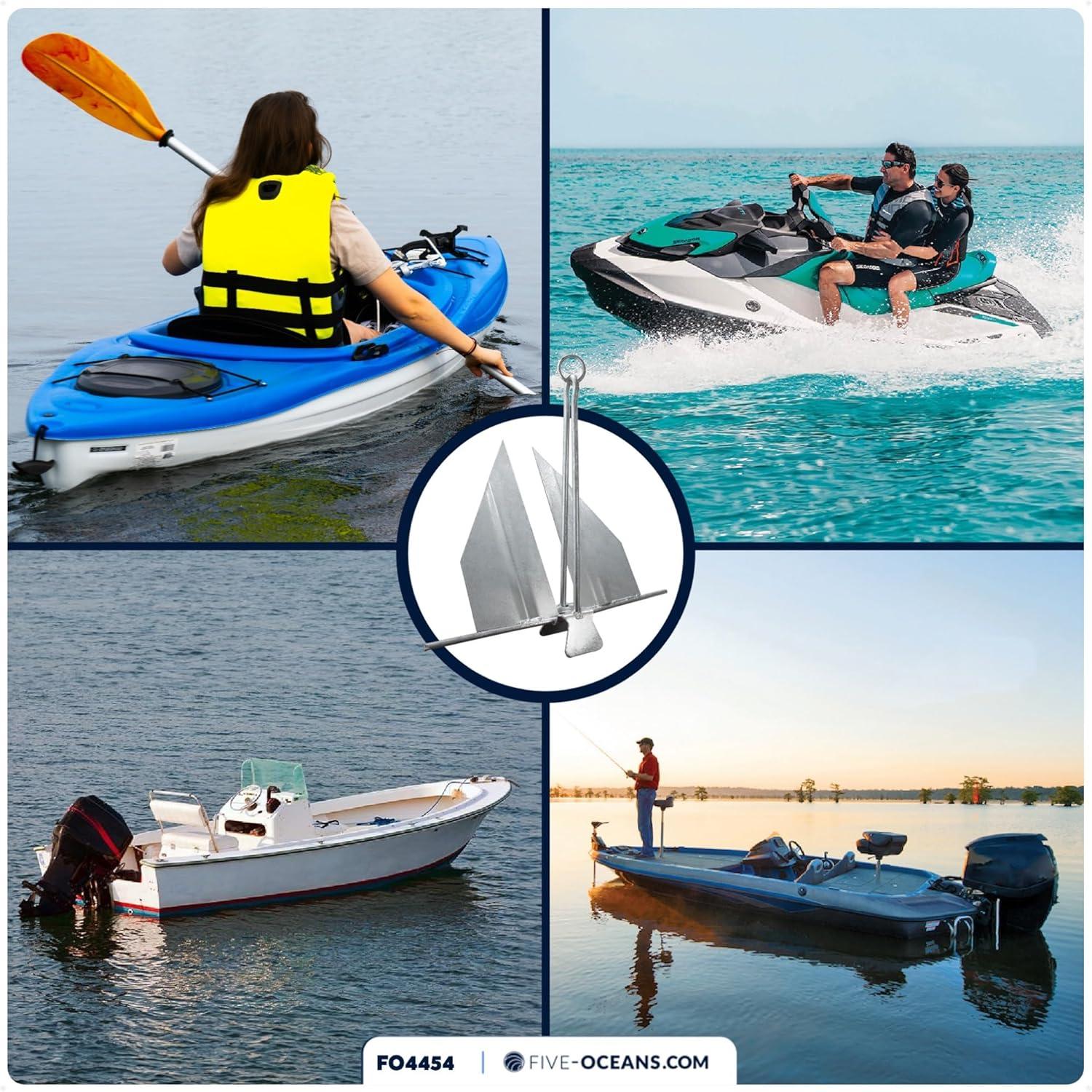 Five Oceans Boat Anchor - Fluke Anchor, 3 Lb, Galvanized Steel Slip Ring Boat Anchor, Boat Anchors, Small Boat Anchor for Kayak, Dinghies Personal Watercraft Paddleboards Canoes Small Boats - FO4554