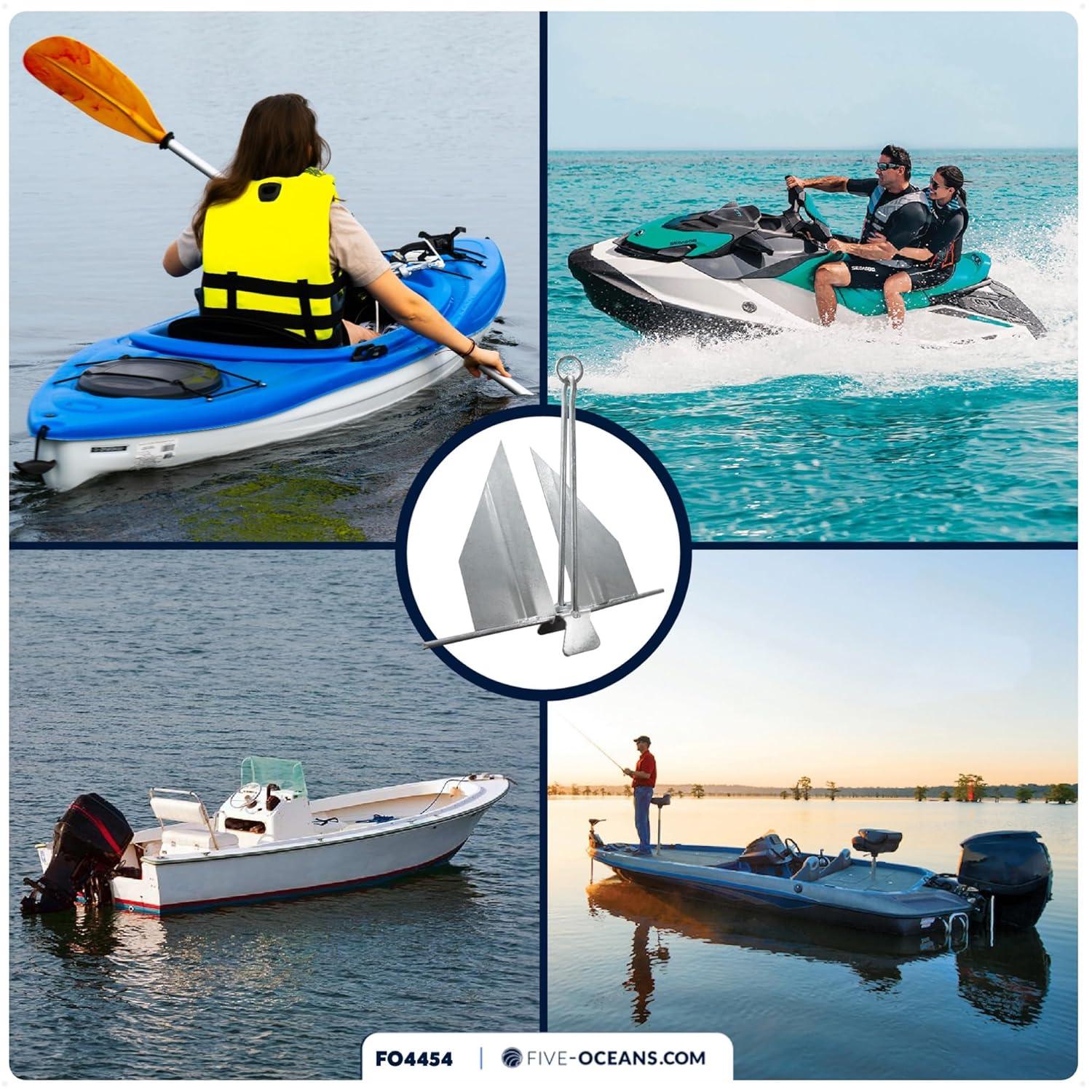 Five Oceans Boat Anchor - Fluke Anchor, 3 Lb, Galvanized Steel Slip Ring Boat Anchor, Boat Anchors, Small Boat Anchor for Kayak, Dinghies Personal Watercraft Paddleboards Canoes Small Boats - FO4554
