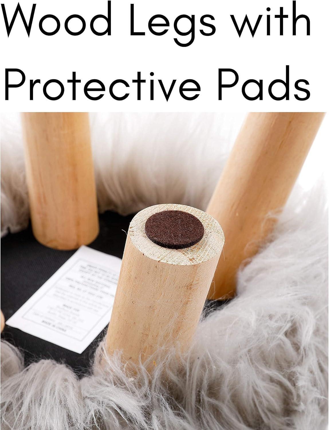 BirdRock Home Faux Fur Foot Stool Ottoman with Wood Legs - Silver