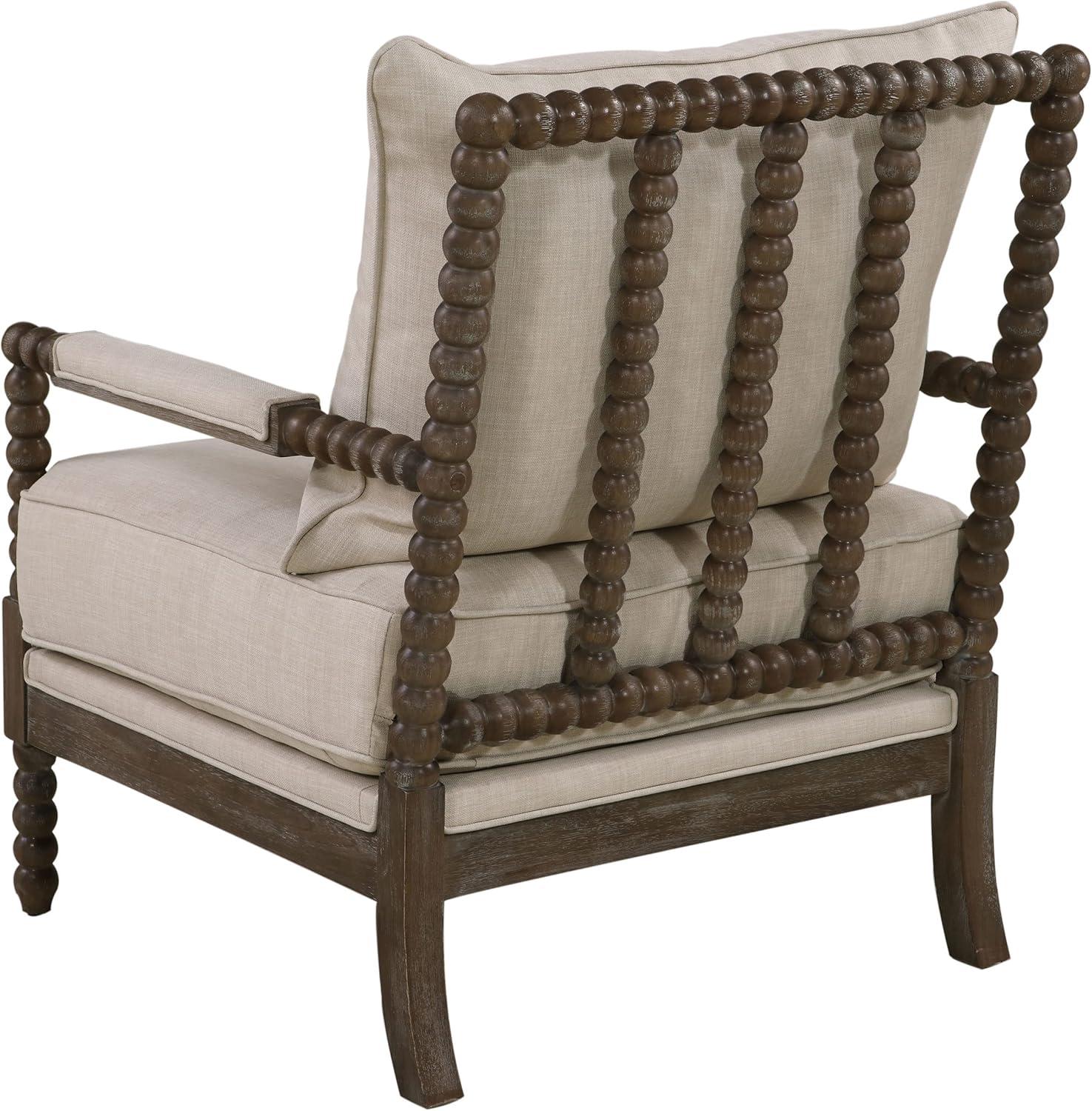 Transitional Geometric Beige Wood Accent Chair