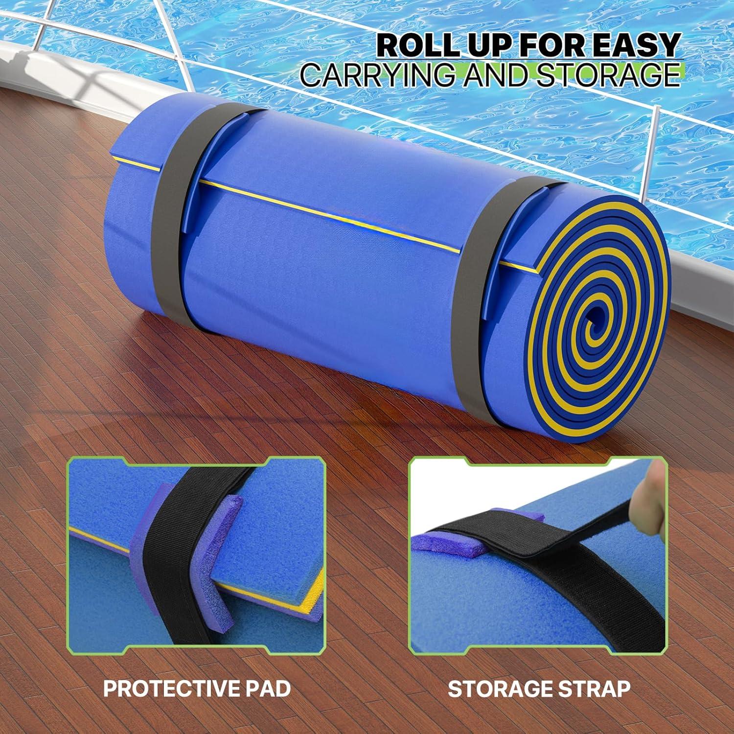 Bring Home Furniture 18x6 ft Floating Mat 10ft Bungee & Storage Straps 1500lb Capacity UV-Resistant XPE Foam Hi-Vis Safety​​