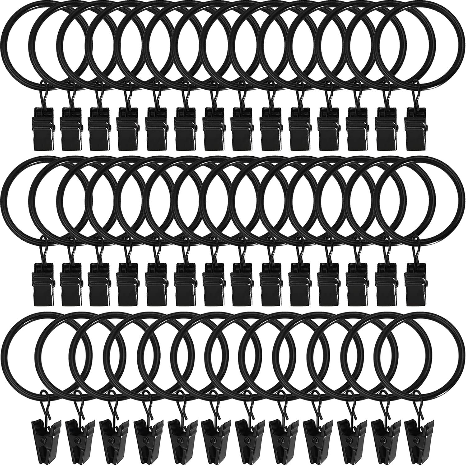 40 Pack Curtain Rings with Clips, Drapery Clips with Rings, Hangers Drapes Rings 1.26 Inch Interior Diameter, Fits up to 1 Inch Curtain Rod, Vintage Black Black 1.26" I D 40 Pack