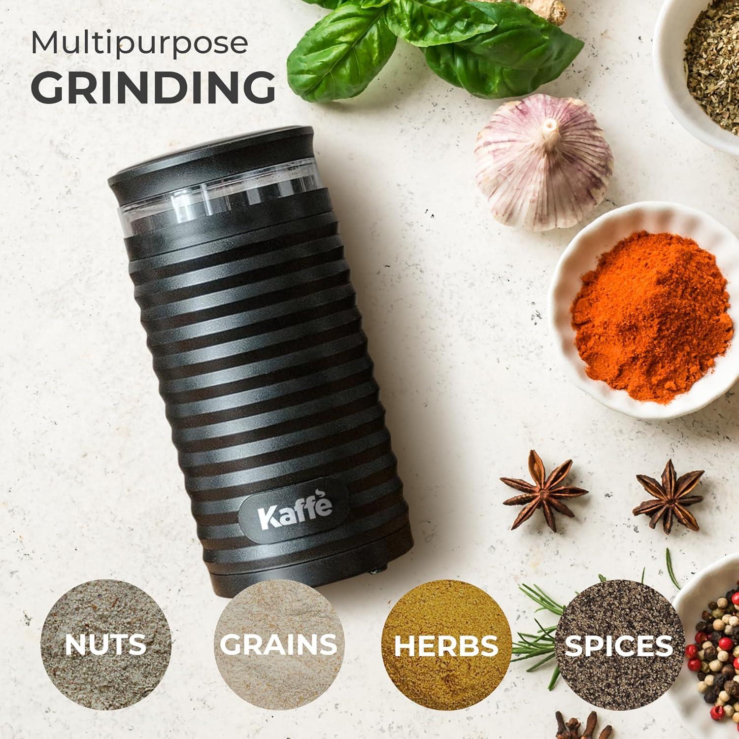 Electric Coffee Blade Grinder - Black (Cleaning Brush Included) NEW ROUND MODEL!: Kaffe, Medium to Extra Fine Grind, 3 Cup Capacity