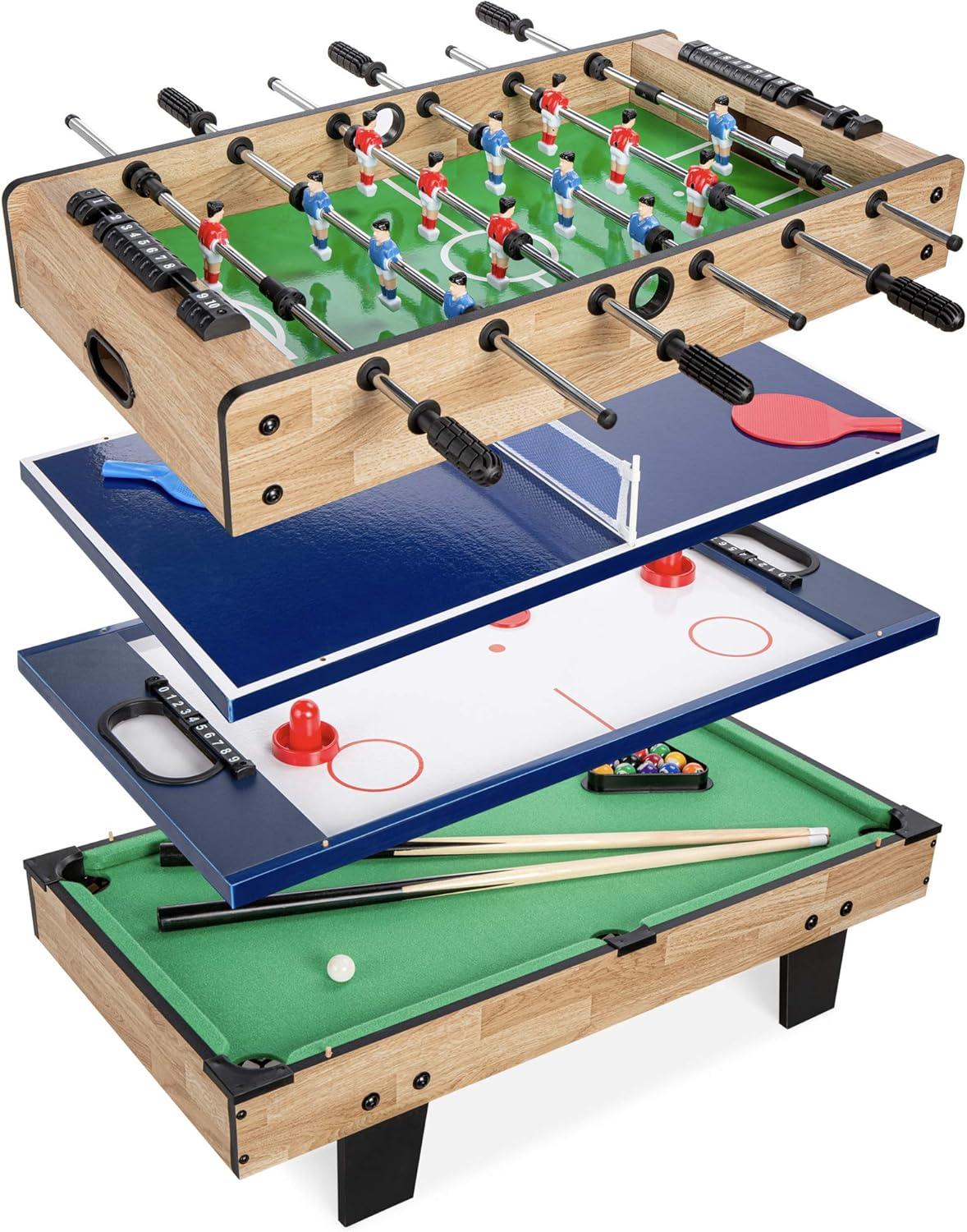 Best Choice Products 4-in-1 Multi Game Table, Childrens Arcade Set w/ Pool Billiards, Air Hockey, Foosball