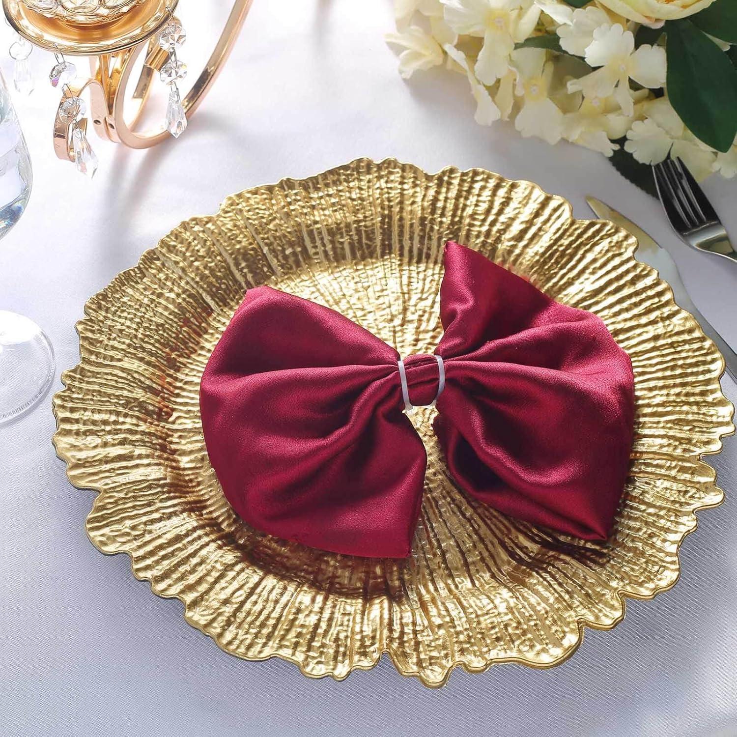 Efavormart 6 Pack 13" Round Gold Plastic Reef Charger Plates Ruffled Rim Dinner Charger Plates For Weddings Events