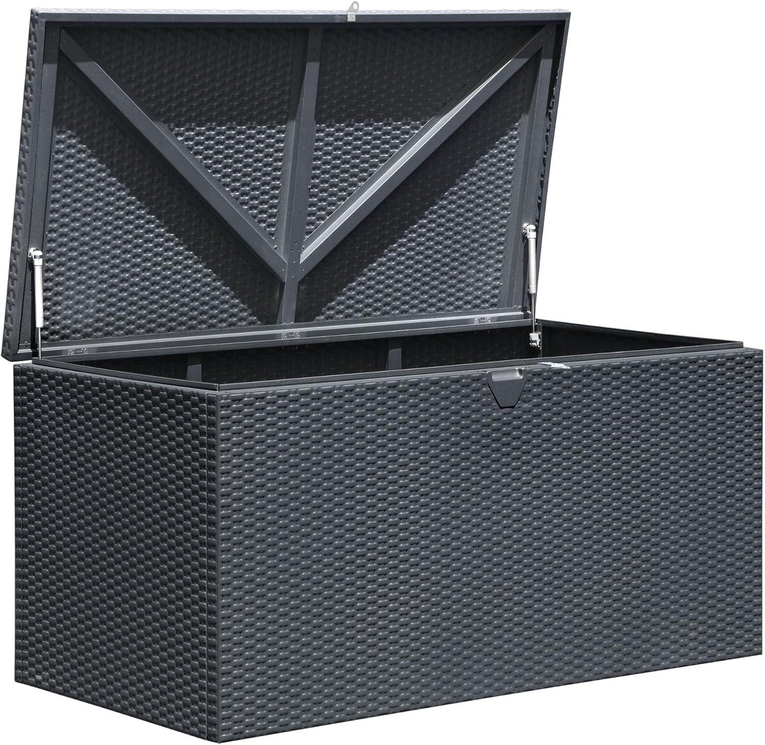 Large Charcoal Metal Wicker Lockable Deck Box