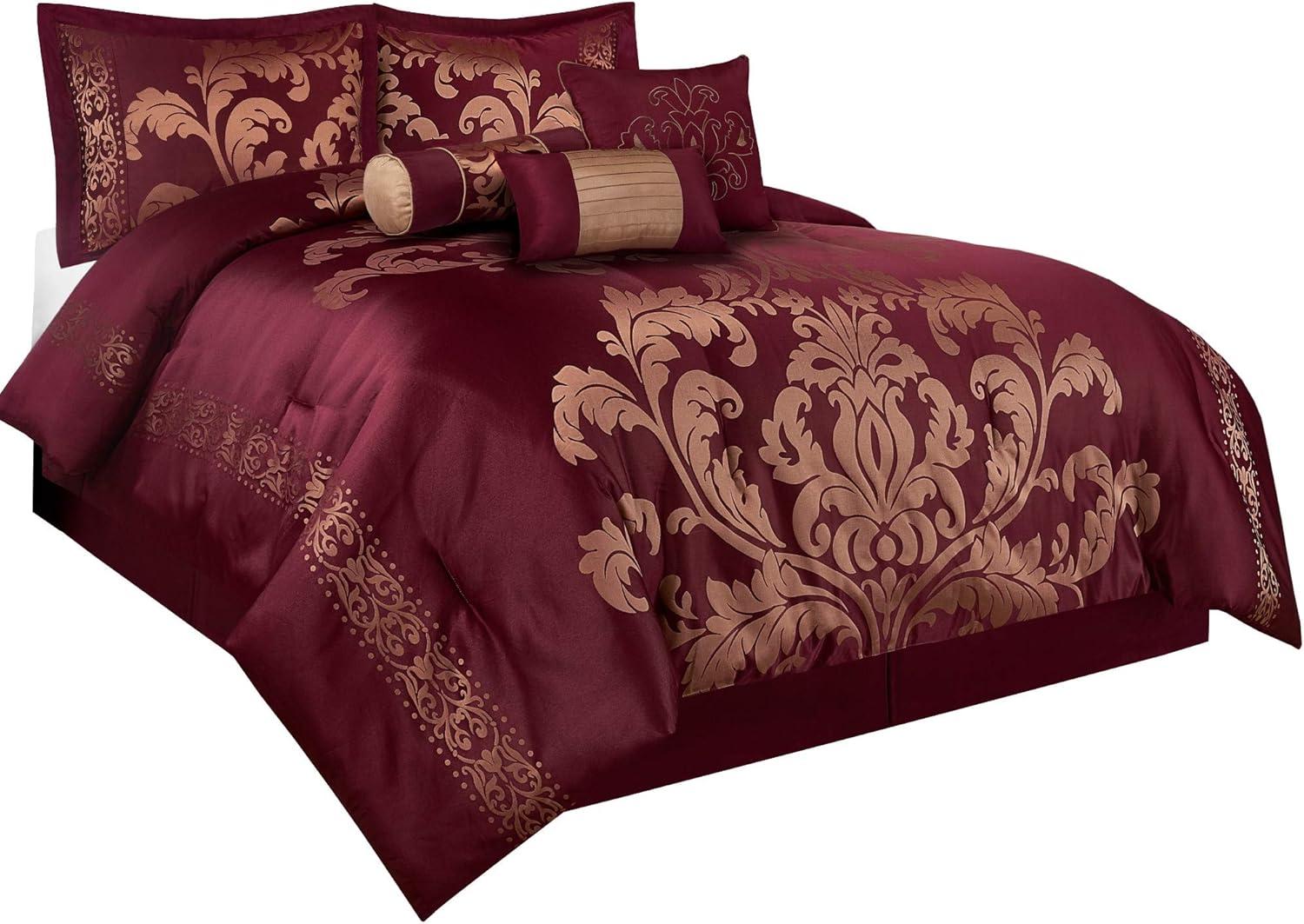 Chezmoi Collection Royale Jacquard Floral 7 Piece Comforter Set